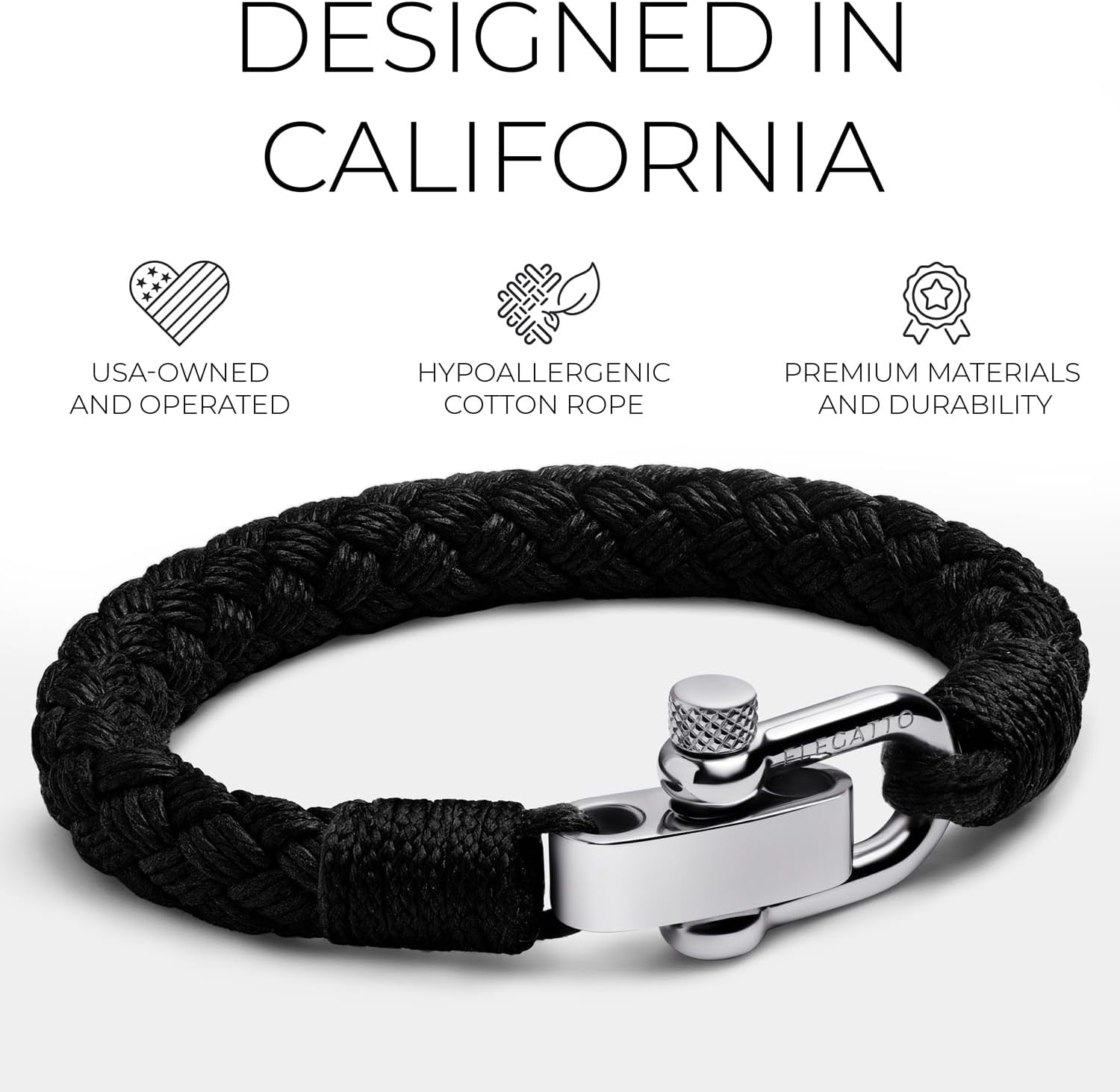 Elegatto Pelagus Premium Rope Bracelet for Men | Designed in California | Thick Cotton Rope with Stainless Steel Shackle Closure | Men’s Designer Bracelets - Image 2