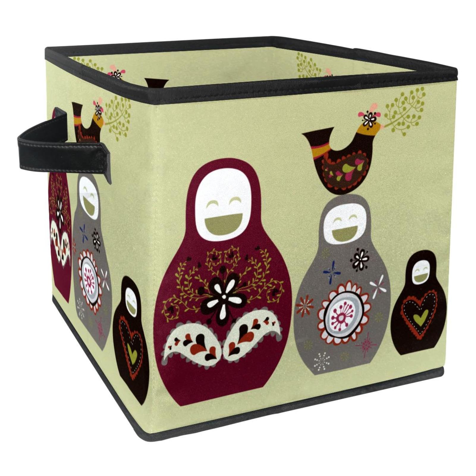 Boîte de rangement jouets et vêtements cube pliable tissu à poignées motif russe