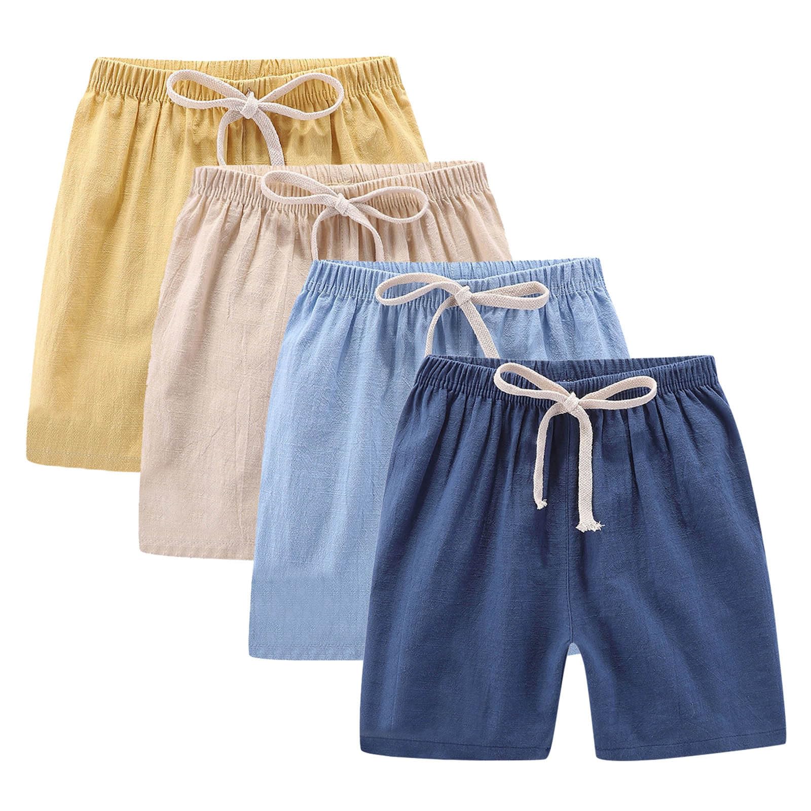 Mädchen Sommer Shorts 4er-Pack Baggy Weite Bein Leinen Kurze Hose Kinder mit Taschen Leicht Stretch Strand Hotpants Kleinkinder Musselin Kurz Sommerhose Lässige Sport Pants