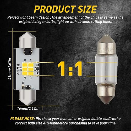Miniatura 8 de AUXITO Canbus - 578 bombillas LED de 400 lúmenes sin errores 211-2 212-2 de 1.614 in y 1.654 in, bombillas LED festoon para interior de automóvil,