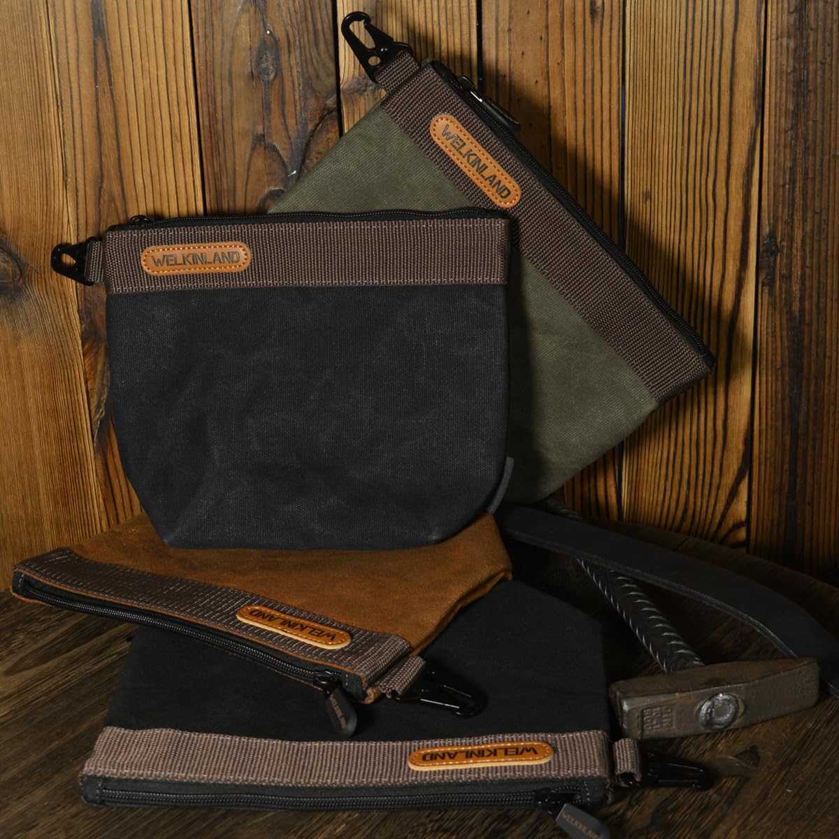 WELKINLAND Lot de 4 pochettes à outils en toile cirée, 25,4 cm avec fermeture éclair