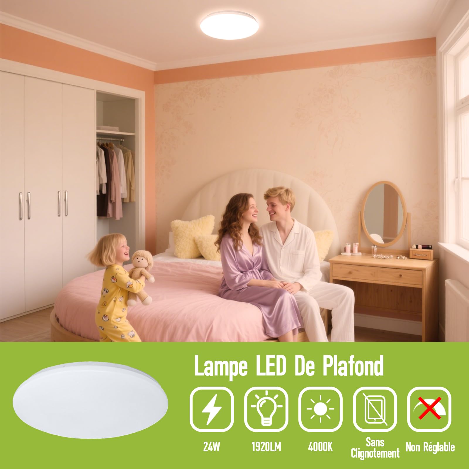 Plafonnier LED Ø38cm 4000K Lampe Salle Bain Ronde Et Plate, 24W 1920LM Lampe Moderne Et Simple Fine pour Balcon Cave Chambre Couloir Bureau