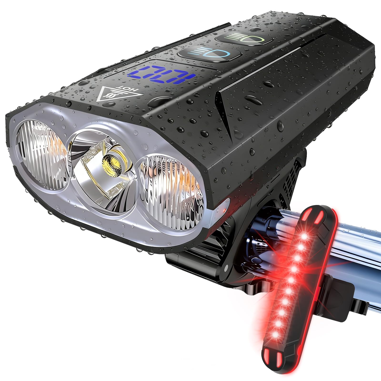 JYFJYF Bike Lights for Night Riding - 8000 Lumens Super Bright Bicycle Headlight Taillight, 5800mAh Rechargeable Bicycle Light with LCD Power Display, Waterproof 13 Modes Mountain Road Bike Light Set
