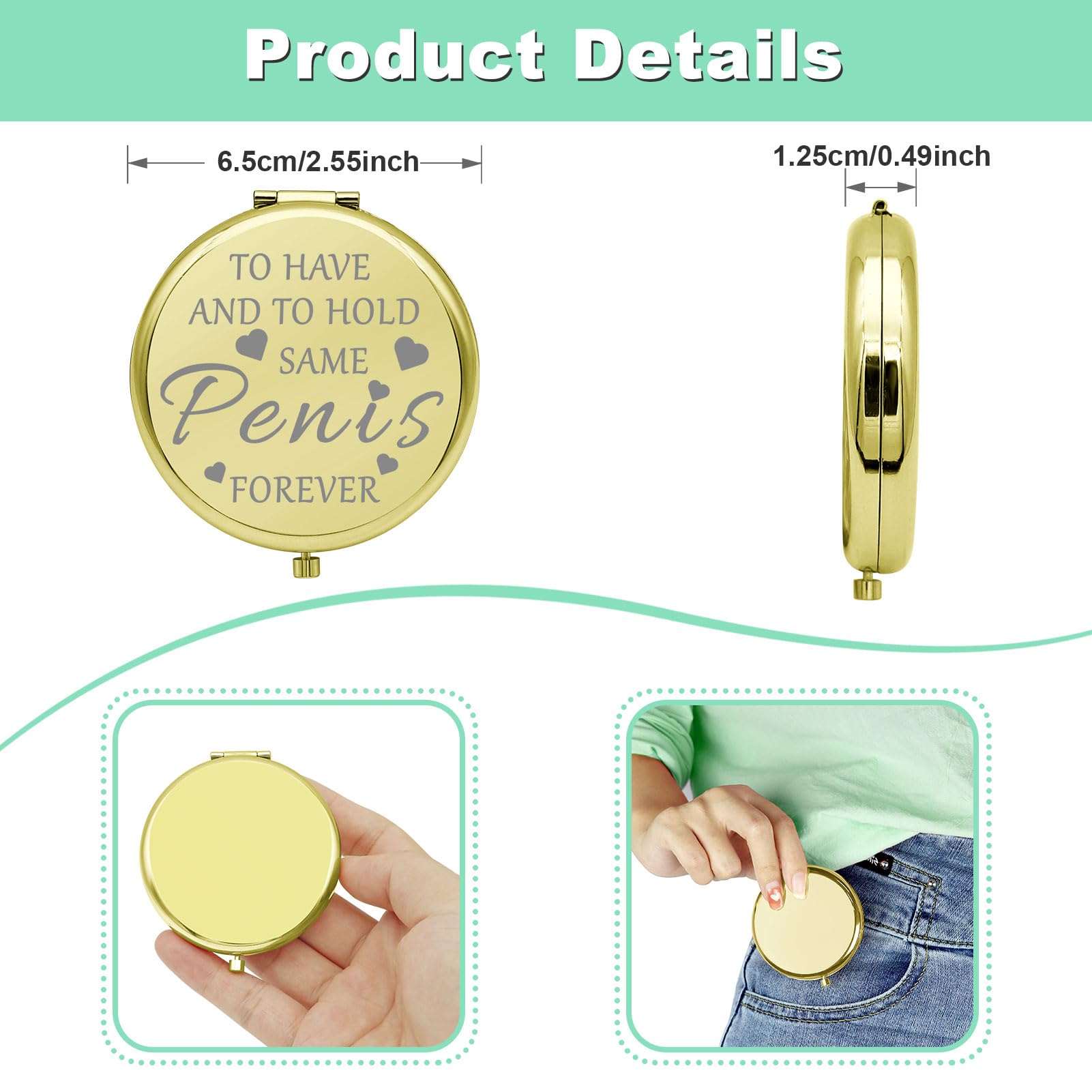 Funny Wedding Gifts for Bride Travel Compact Pocket Makeup Mirror Gift for Bride to Be Engagement Gifts Bridal Shower Bachelorette Party Gifts for Sister Friends Wife Folding Mini Pocket Mirror - Image 2