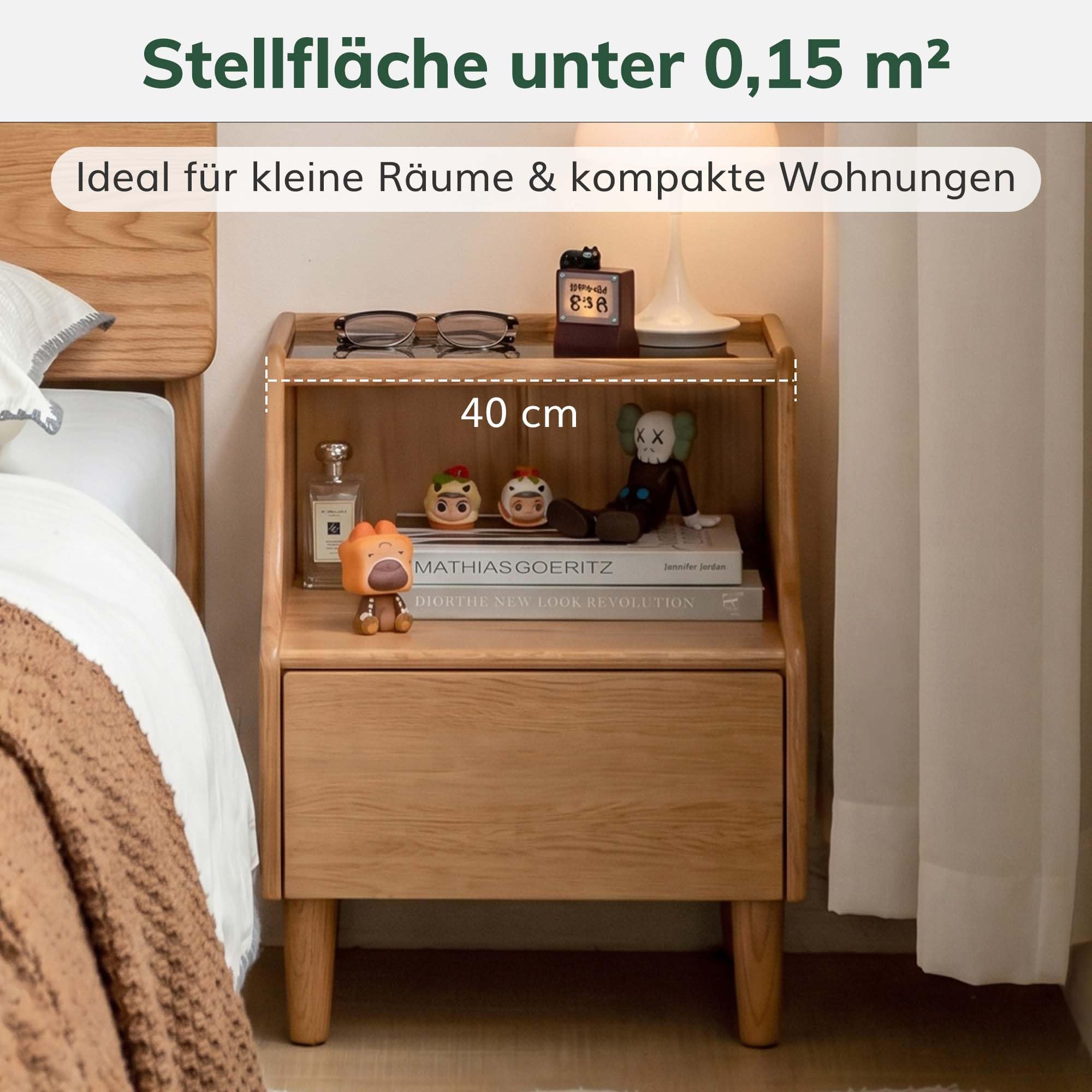 YESWOOD Massivholz Nachttisch mit Schubladen & Offenes Feld,40x35x60cm