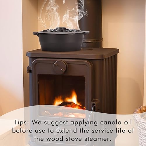 Miniatura 2 de Vaporizador de estufa de leña, humidificador de hierro fundido para estufa, decoración de interiores del hogar, acabado negro mate, resistente a la