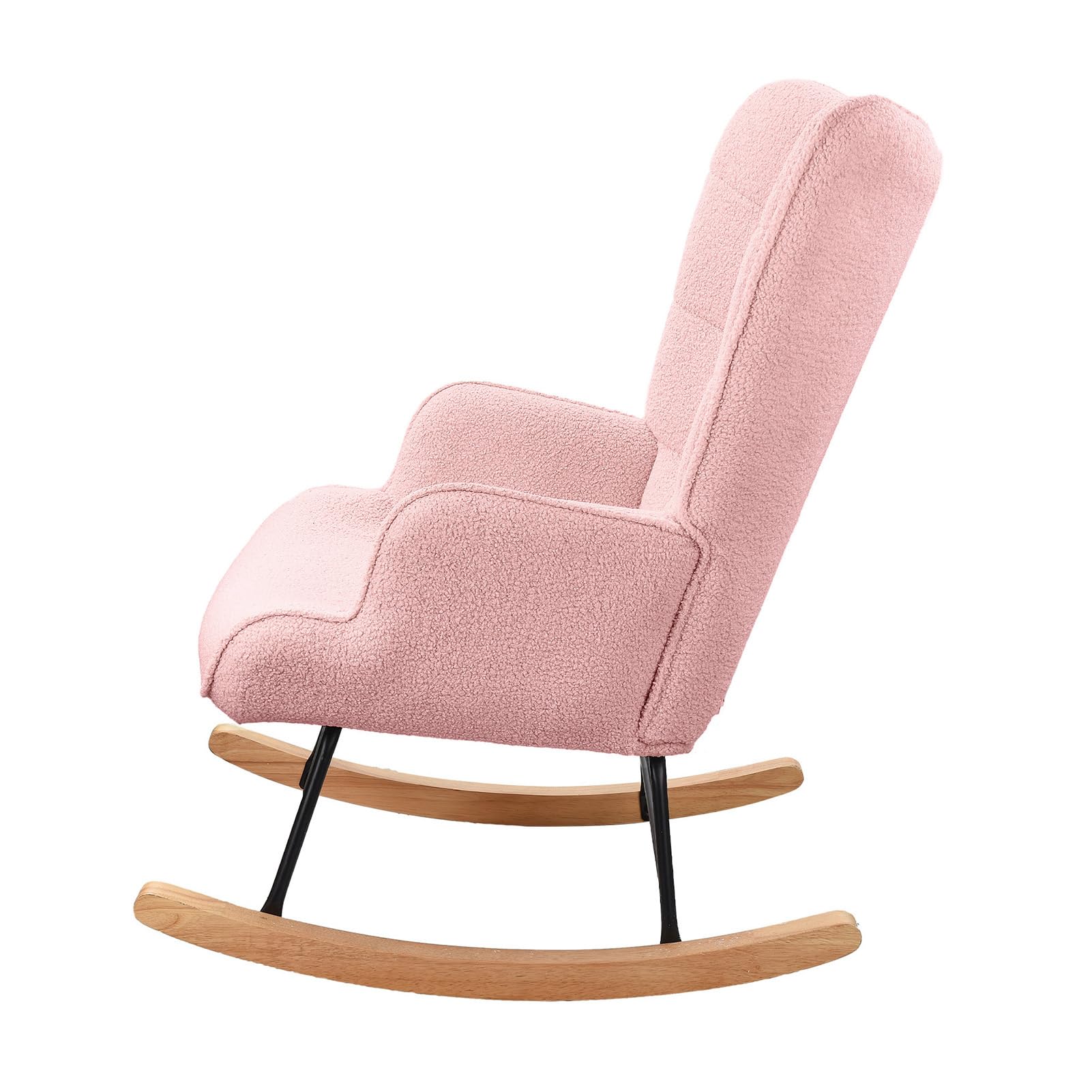 Sedia a dondolo Sedia a dondolo scandinavo, Allattamento Poltrona, Scandinavo, Sedia per Tempo libero e Riposo in Tessuto con Piedi in Legno Metallo per Soggiorno, Camera da Letto (Rosa)
