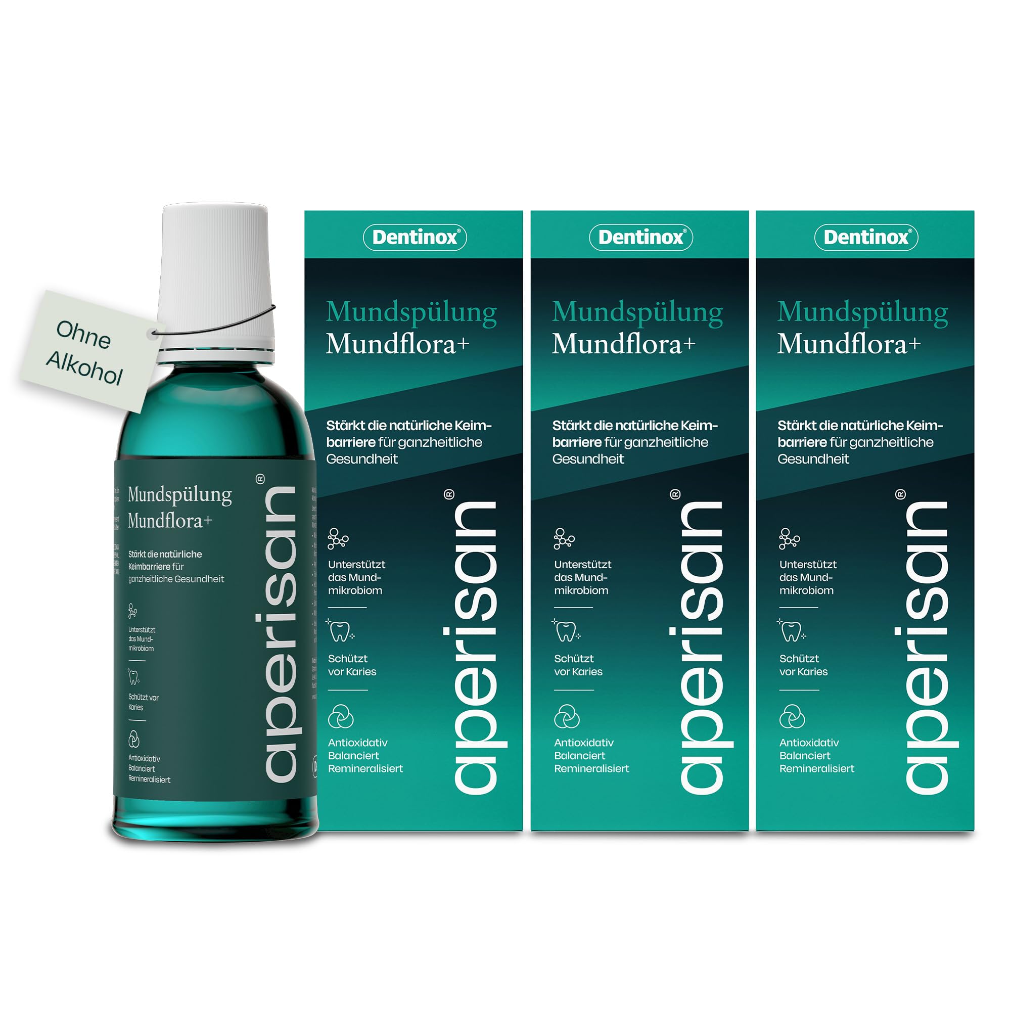 Enjuague bucal flora + cuidado bucal amigable con microbioma con complejo microbioma único, protege contra caries, remineraliza y calma las encías, sin alcohol, vegano, 3 x 400 ml