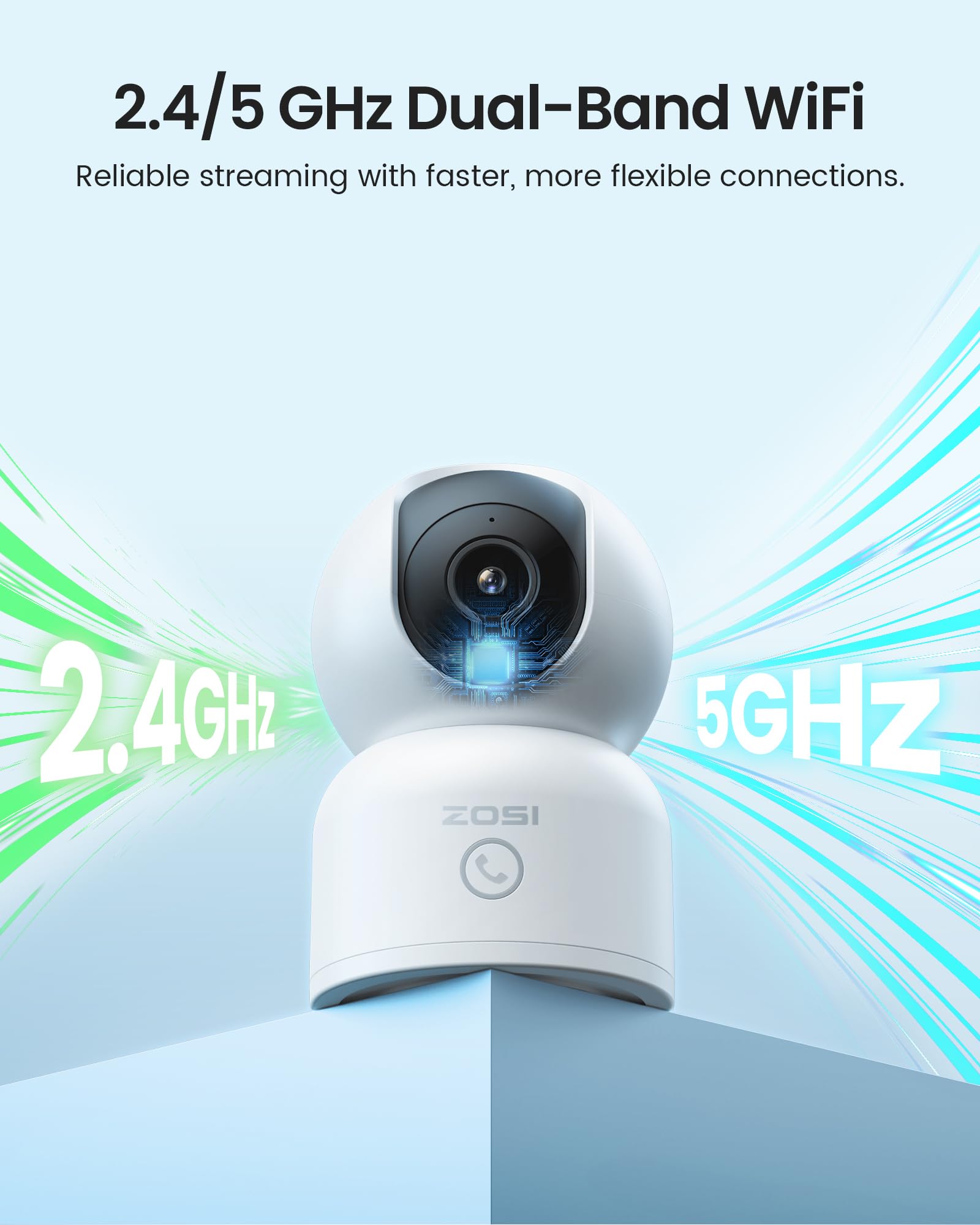 ZOSI Pack de 2 Cámara Vigilancia Seguridad WiFi Interior 8MP para Bebé/Mascota, Detección y Seguimiento de Movimiento, 360° Vista, Audio Bidireccional, 2.4G/5G WiFi, 64GB Tarjeta Incluida, 4K C518