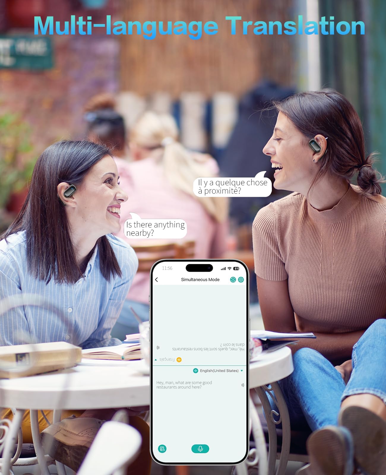Auriculares traductores Ai en tiempo real, dispositivo de traducción de idiomas, traductor de español e inglés para 160 idiomas y acentos, ideal para viajes y negocios, toque para disfrutar de varios