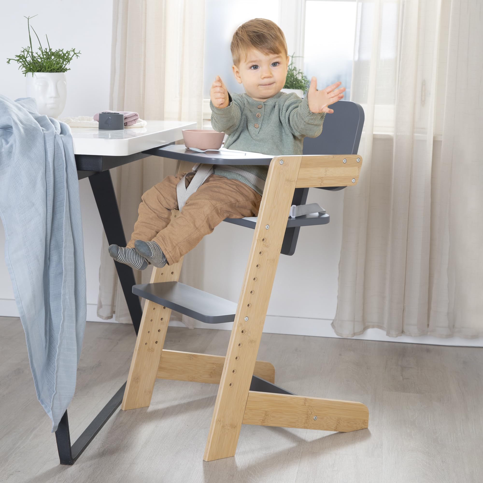 roba Trona para Bebés Nature Up - Trona de Madera de Bambú - Evolutiva con Bandeja Extraíble - Arnés de 3 Puntos - Soporta hasta 70 kg - Natural/Antracita