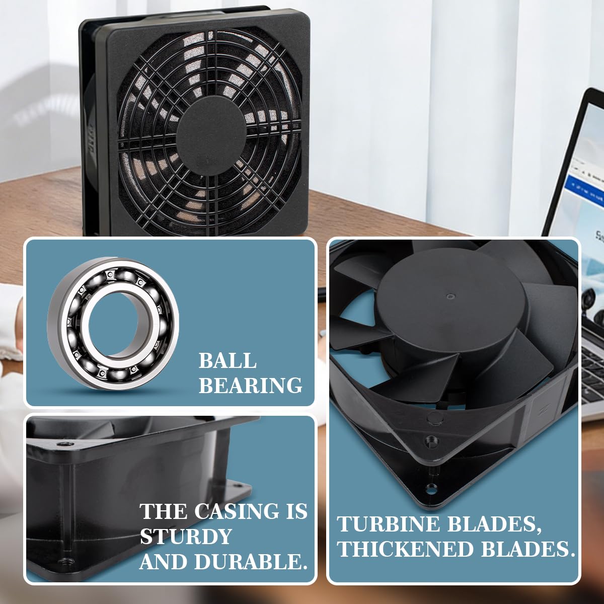 1 pezzo Ventola di raffreddamento elettrica, AC220V 120 * 120 * 38mm Mini ventola silenziosa con doppio cuscinetto a sfere per macchina del ghiaccio, refrigeratore e PC
