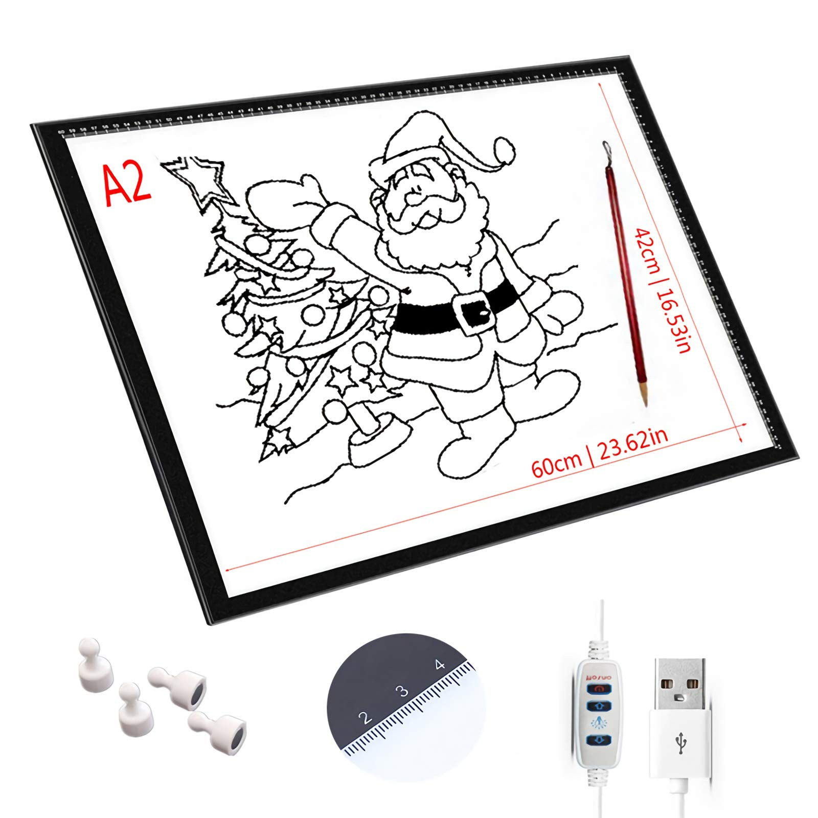 LED Licht Pad A1/A2/A3/A4,Leuchttisch Einstellbare Helligkeit,Diamond Painting Zubehör Mit USB Kabel,Ideal Für Diamant Malerei,Designen,Zeichnen Skizzieren,A2