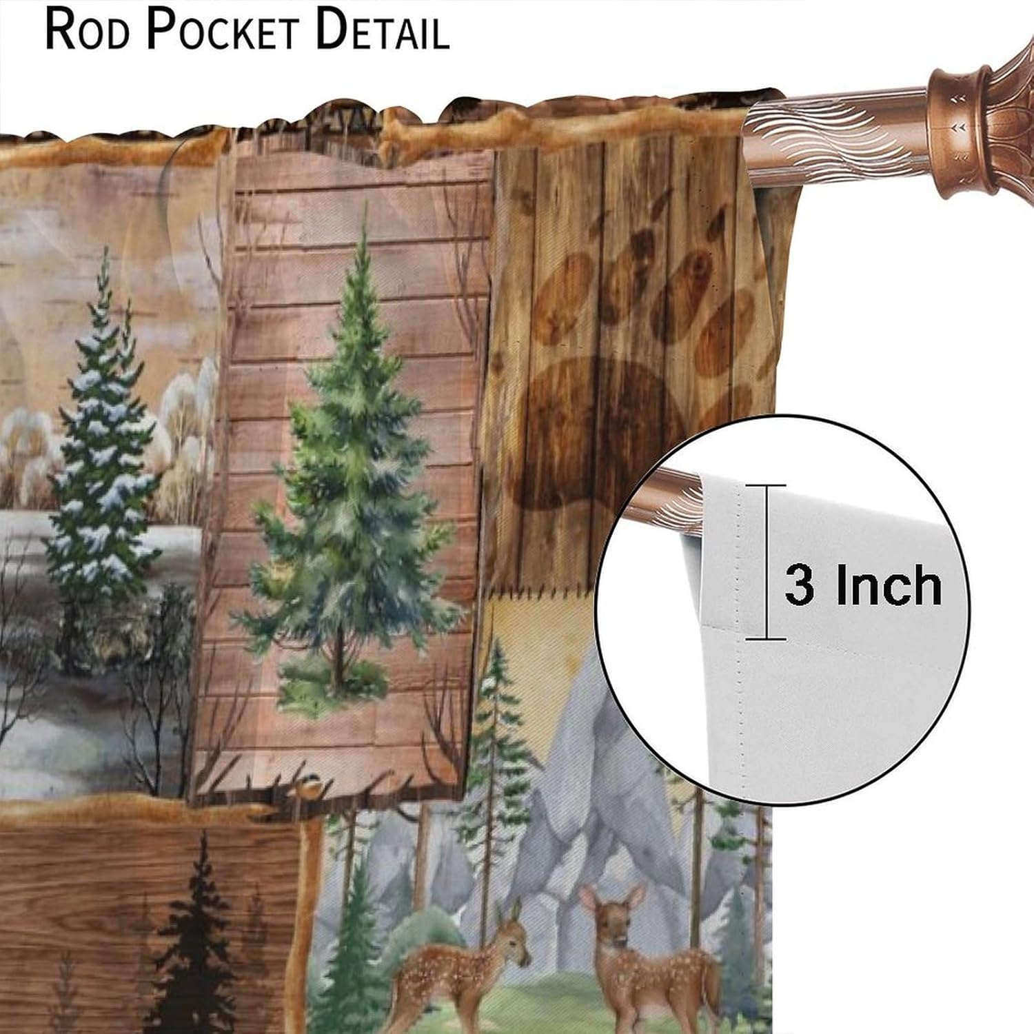 Vintage Rustic Bear Deer Blackout Curtains for Bedroom,Old Country Hunting Lodge Forest Elk Brown Bear Pine Tree Checker Valley Bear Paw Prints Window Drapes Print for Farmhouse Living Room 42x63in