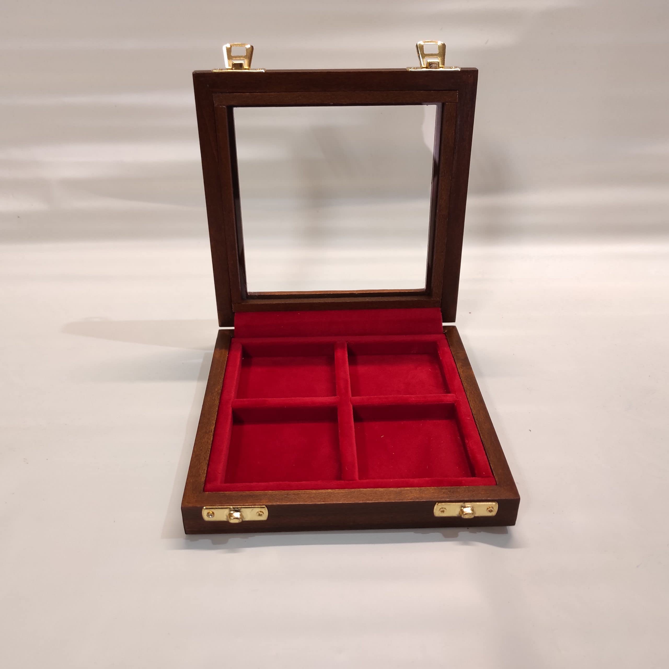 Expositor de Madera para Monedas y medallas 4 Compartimentos 60x60 mm con Tapa de Cristal, monetario Artesanal de colección, numismática, Interior en Terciopelo