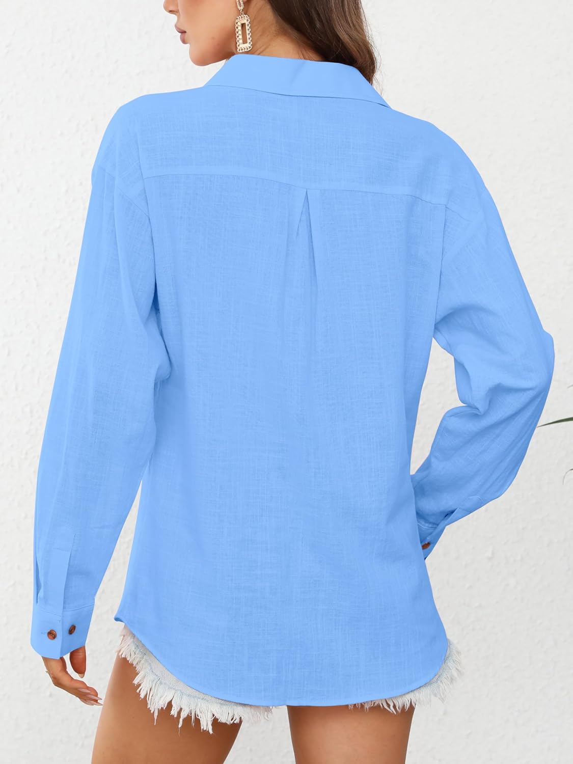 CUNLIN Women's Button Down Shirts Long Sleeve Cotton Summer Beach Wear for Women with Pocket - Image 2