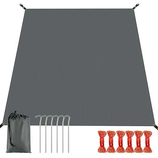 Odoland Camping Tent Footprint and Tent Stakes Set, 83" x 83" Waterproof Tarp with Carry Bag for Under Tent, Ultralight Tent Footprint for Ground Camping Hiking