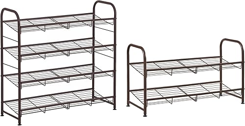 SONGMICS Zapatero de 4 niveles y zapatero de 2 niveles, zapatero apilable, organizador de zapatos ajustable inclinable, para tacones altos,