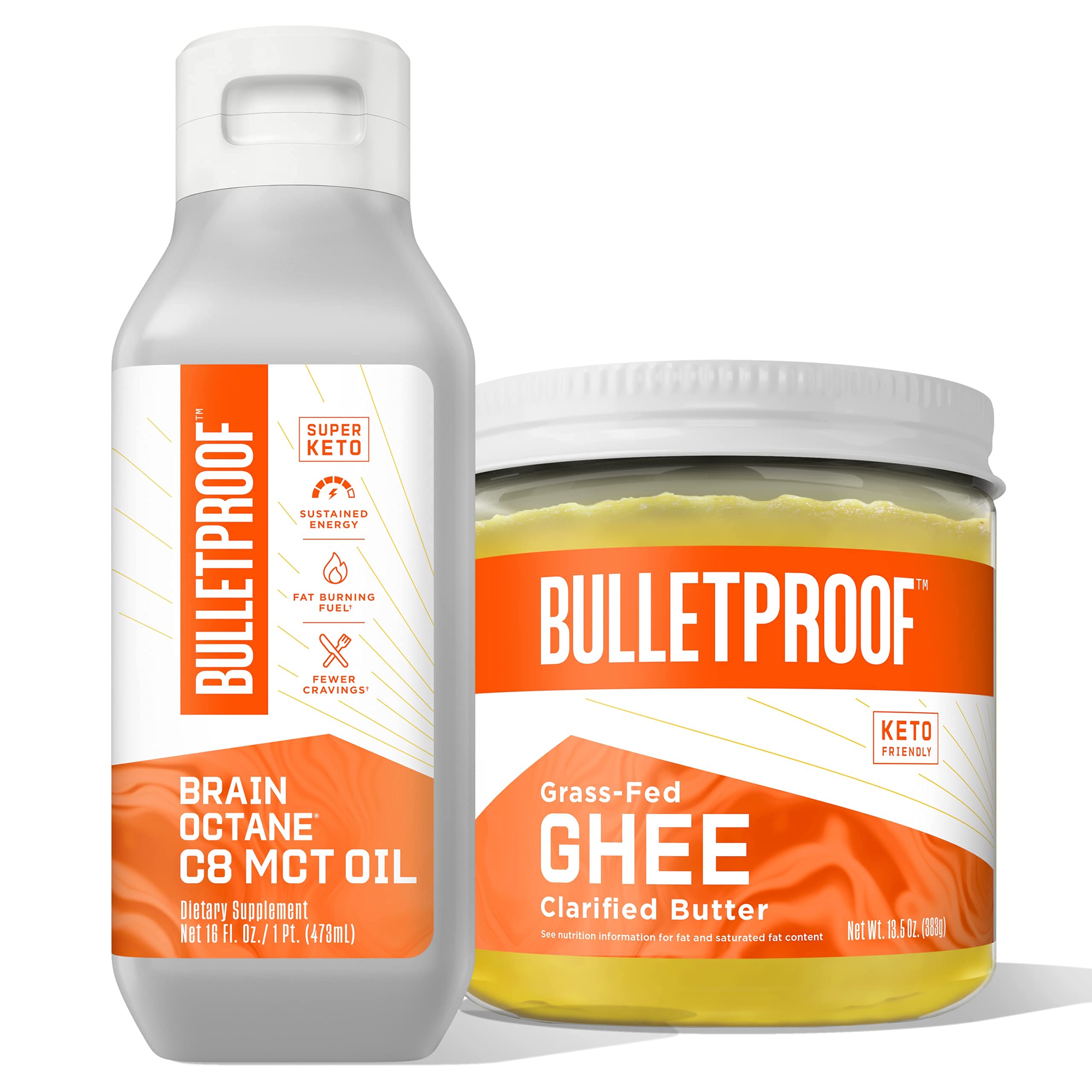 Brain Octane Premium C8 MCT Oil from Non-GMO Coconuts Plus Grass-fed Ghee Bundle, Bulletproof Keto S