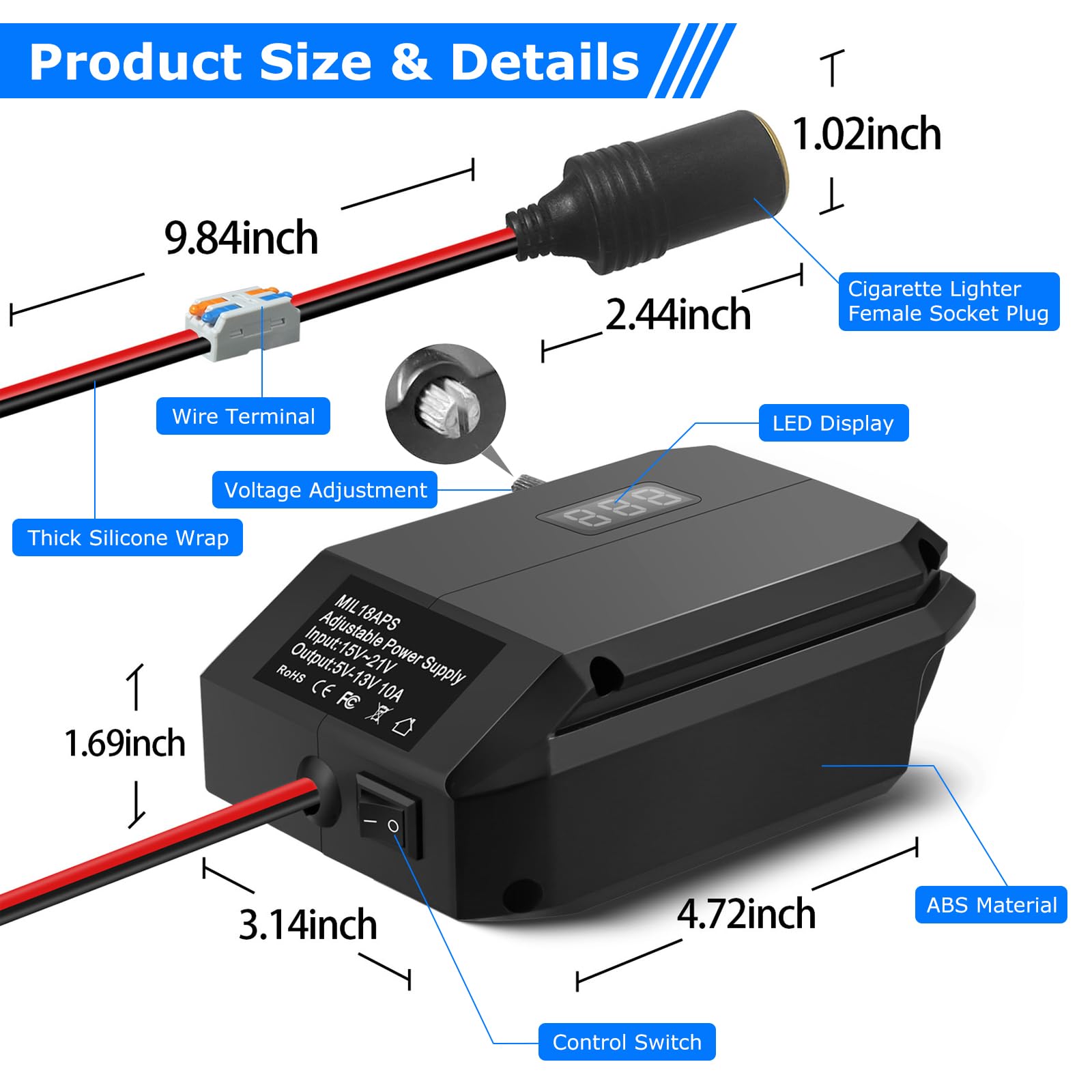 Adaptateur De Batterie, 18 V vers 12 V Convertisseur Step Down, 5-13 V Adaptateur Convertisseur, Convertisseur Adaptateur Abaisseur, Convertisseur Abaisseur pour Tous Les Équipements Automobiles