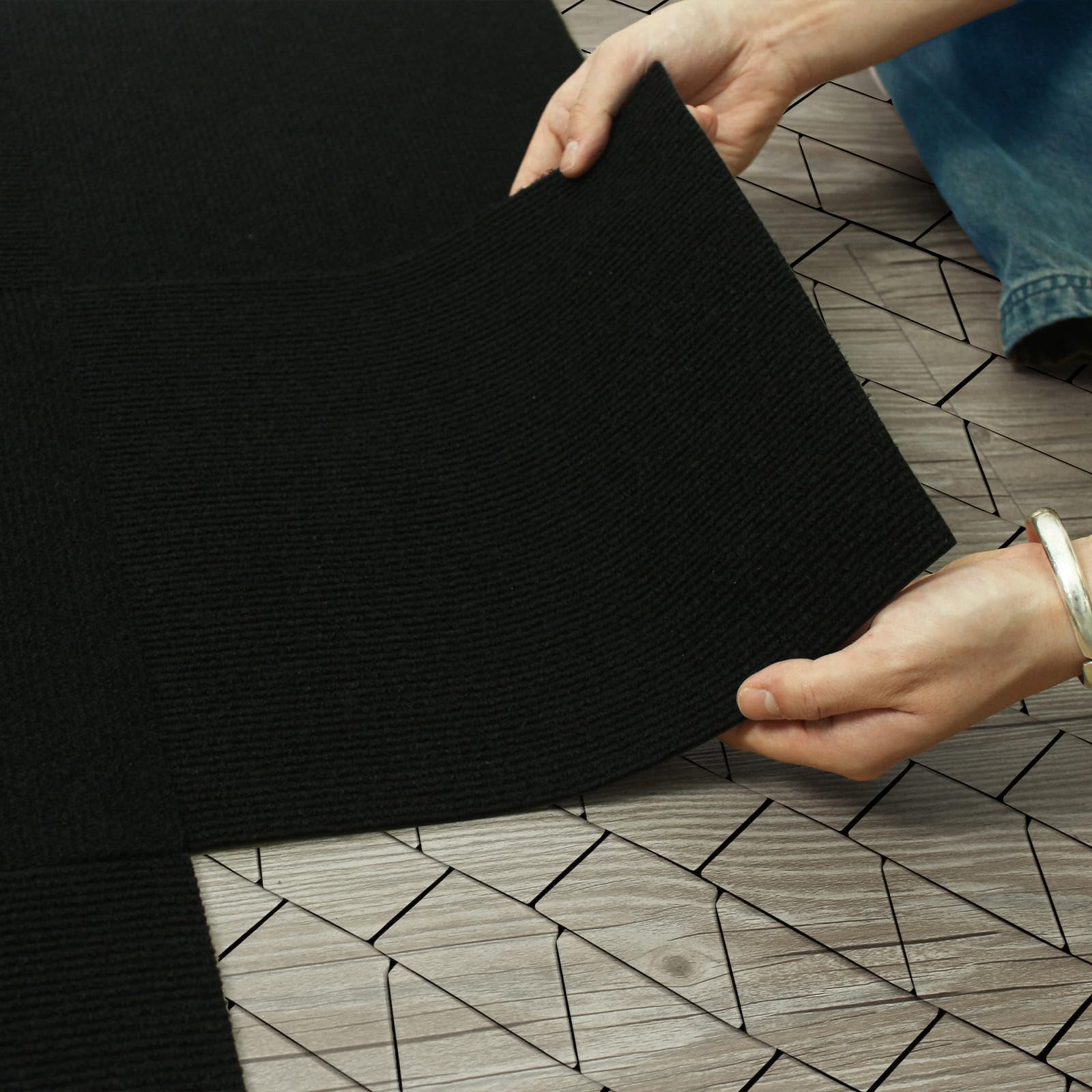Peel and Stick Carpet Tiles, 12" x 12" Self-Adhesive Soft Floor Stickers,Black Easy Install DIY Rug for Kids' Room, Bedroom, Dining Room, 30 PCS (30 sq ft/Box)