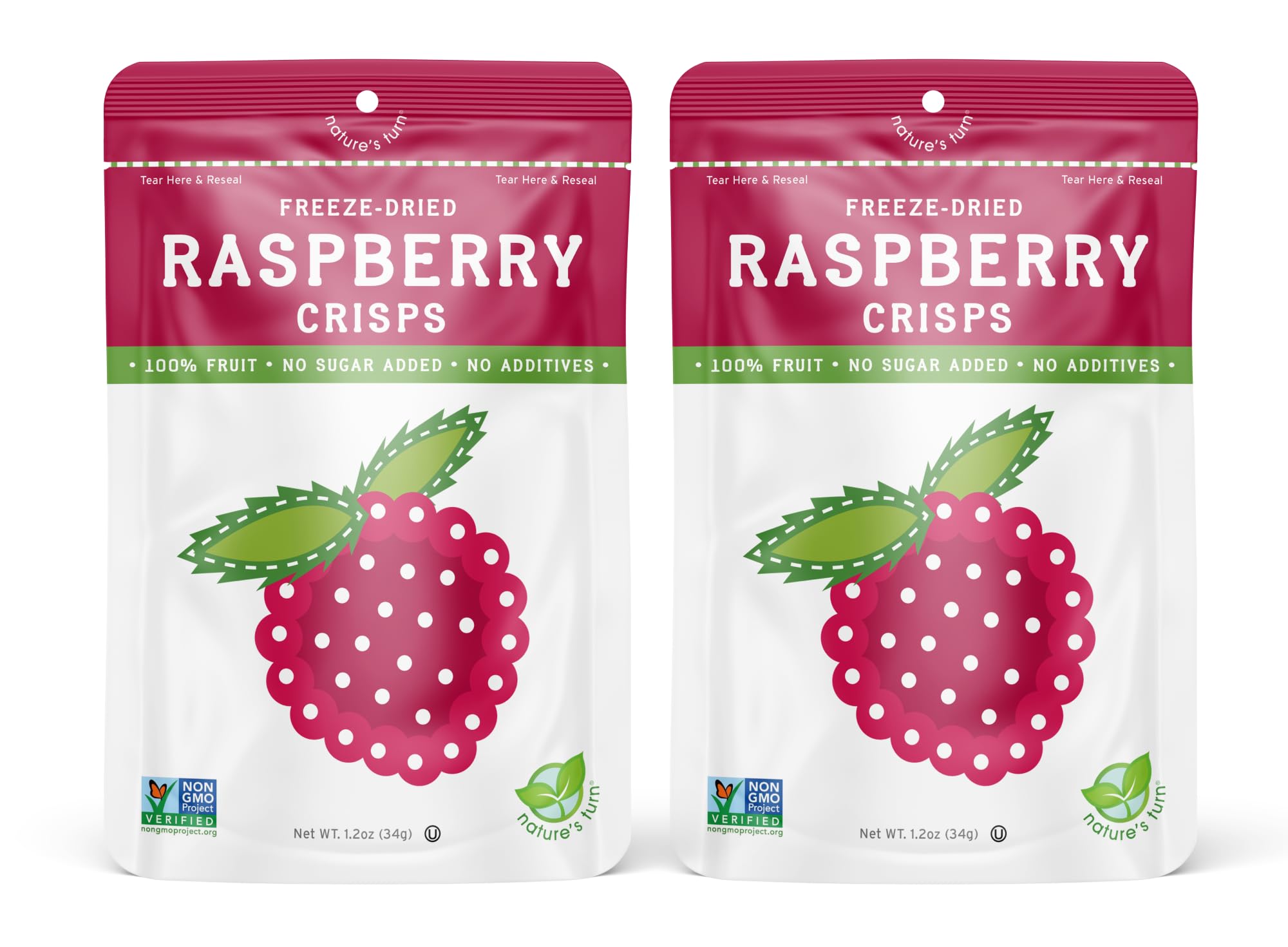 Nature’s Turn Freeze-Dried Fruit Snacks, Raspberry Crisps, Pack of 2 (1.2 oz Each)
