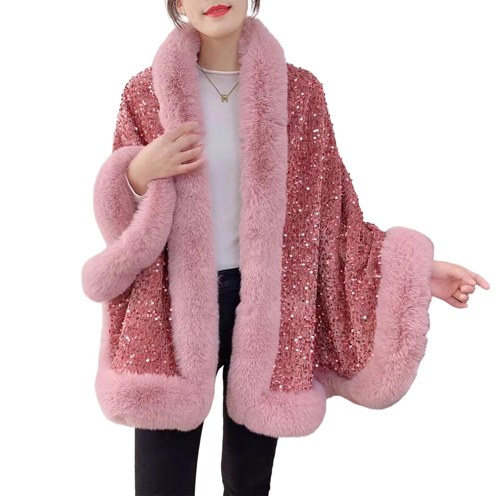 Generisch Modischer Pailletten-Schal-Cape-Cardigan mit angedeutetem Kragen, fleecegefüttert, für Elegante Winterbekleidung