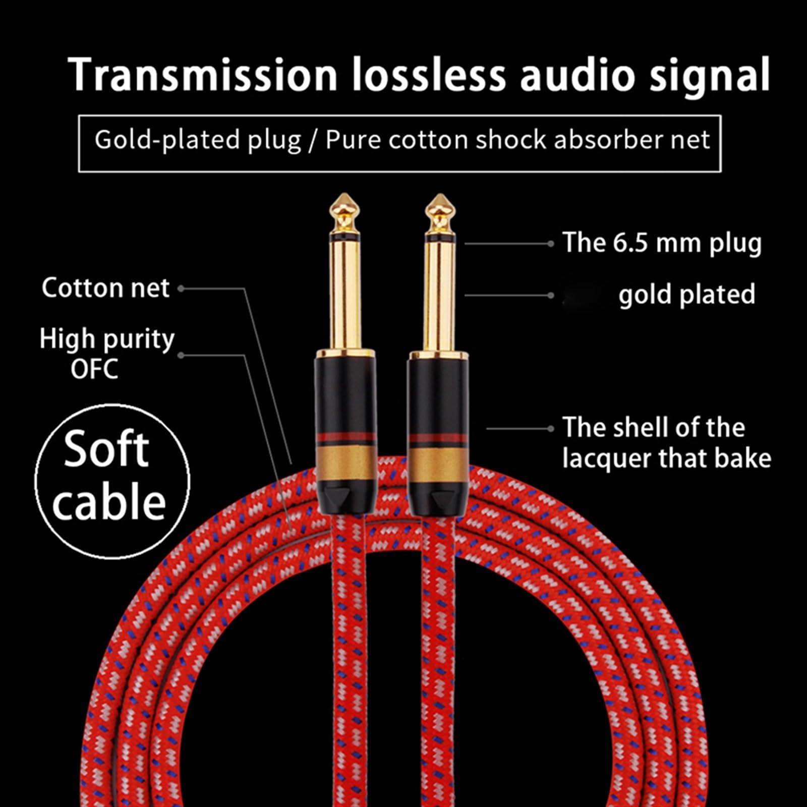 Cavo Audio Professionale per Chitarra Cavo per Chitarra Jack da 6,5 ​​mm A 6,5 ​​mm Cavo Audio per Amplificatore Mixer per Chitarra Stereo Cavo da 6,35 Mm (Color : 1.5m)