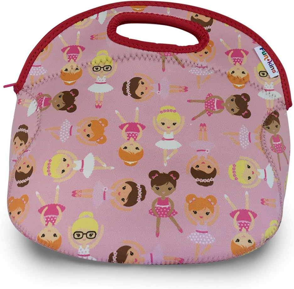 Funkins Fun Lunch Tote for Kids | Insulated Lunch Bag with Interior Pocket and Name Tag | Machine Washable, Spacious, Durable | Easy to Pack and Clean (Ballerinas)