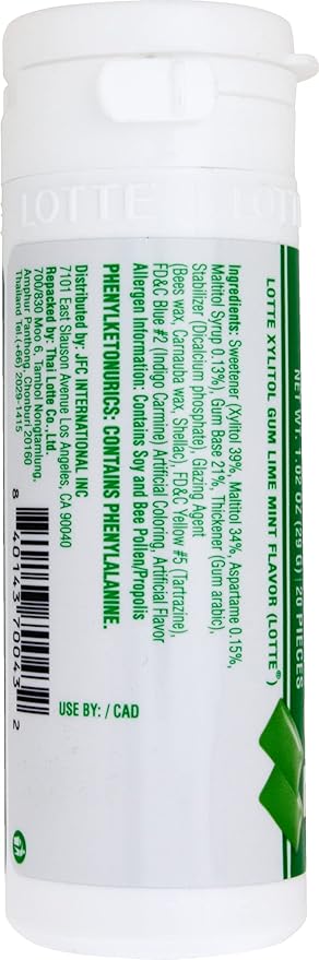 Chicle Lotte Xylitol Sabor Lima Menta 1.02 oz (Paquete de 1) miniatura 3
