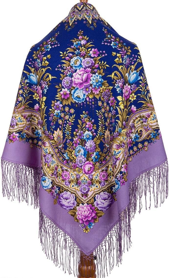 Pavlovo Posad Russian Shawl Soft Italian 100% Wool 135x135 cm 53x53" Pashmina Scarf Silk Tassels Wrap 1739-15 VB