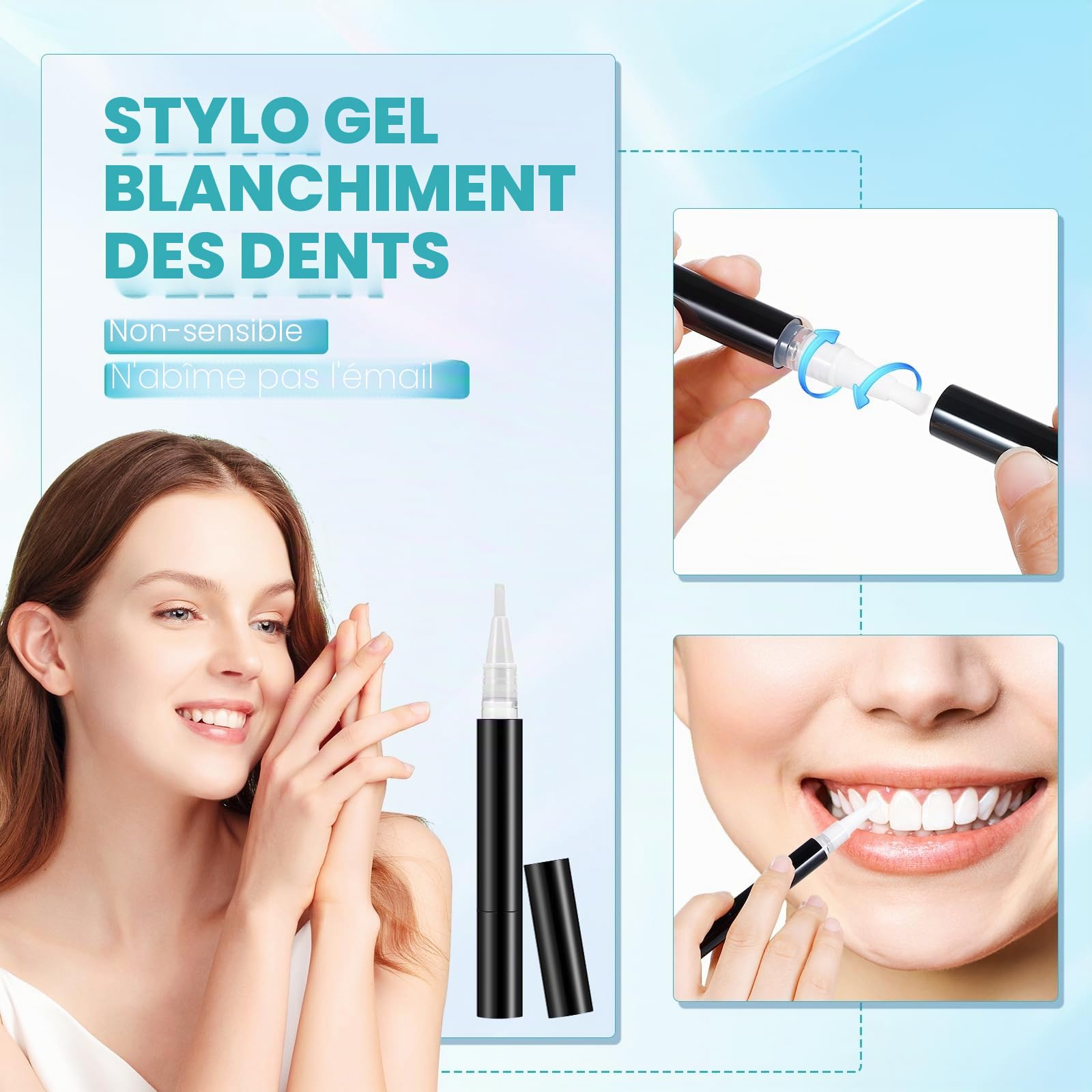 Kit de Blanchiment Dentaire, Teeth Whitening Kit avec 32X LED Lampe de Blanchiment 3Pcs Gel Blanchisseur, Soins Dentaires à Domicile pour éliminer Rapidement Taches et Blanchir les Dents