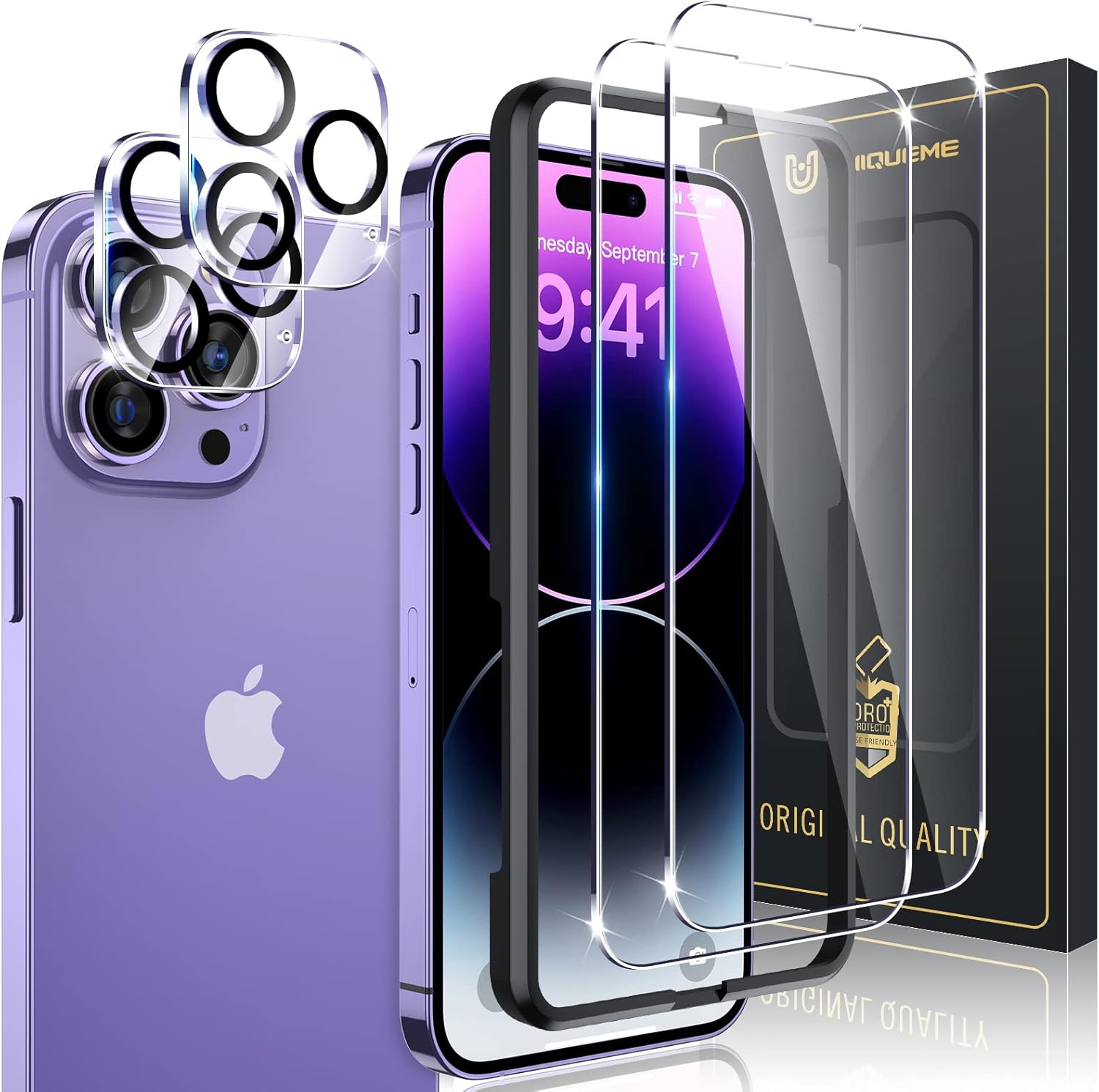 [2+2 Pack]UniqueMe Screen Protector Compatible for iPhone 14 Pro Max 6.7inch, 2 Pack Tempered