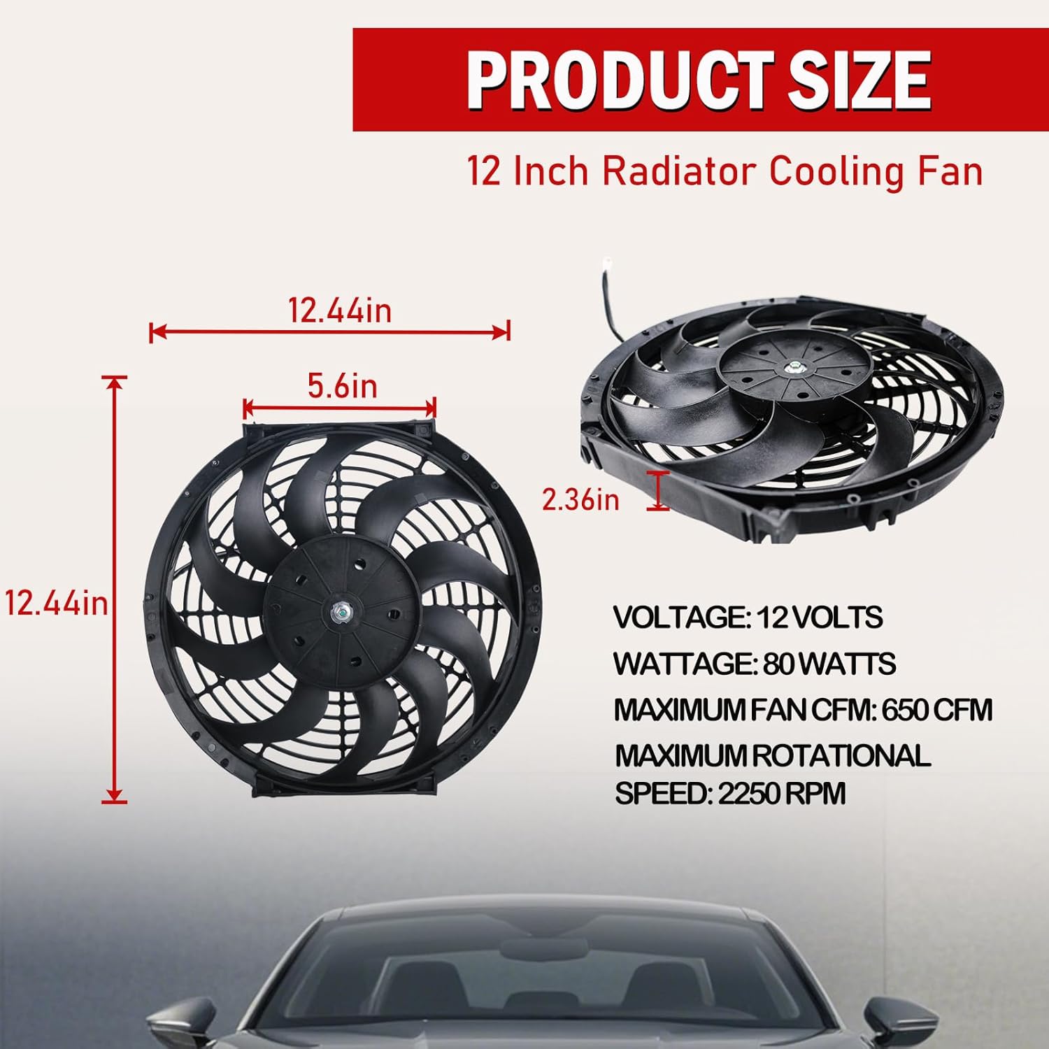 12 inch Electric Radiator Cooling Fans with CFM Thermostat Wiring Switch Relay Kit Black