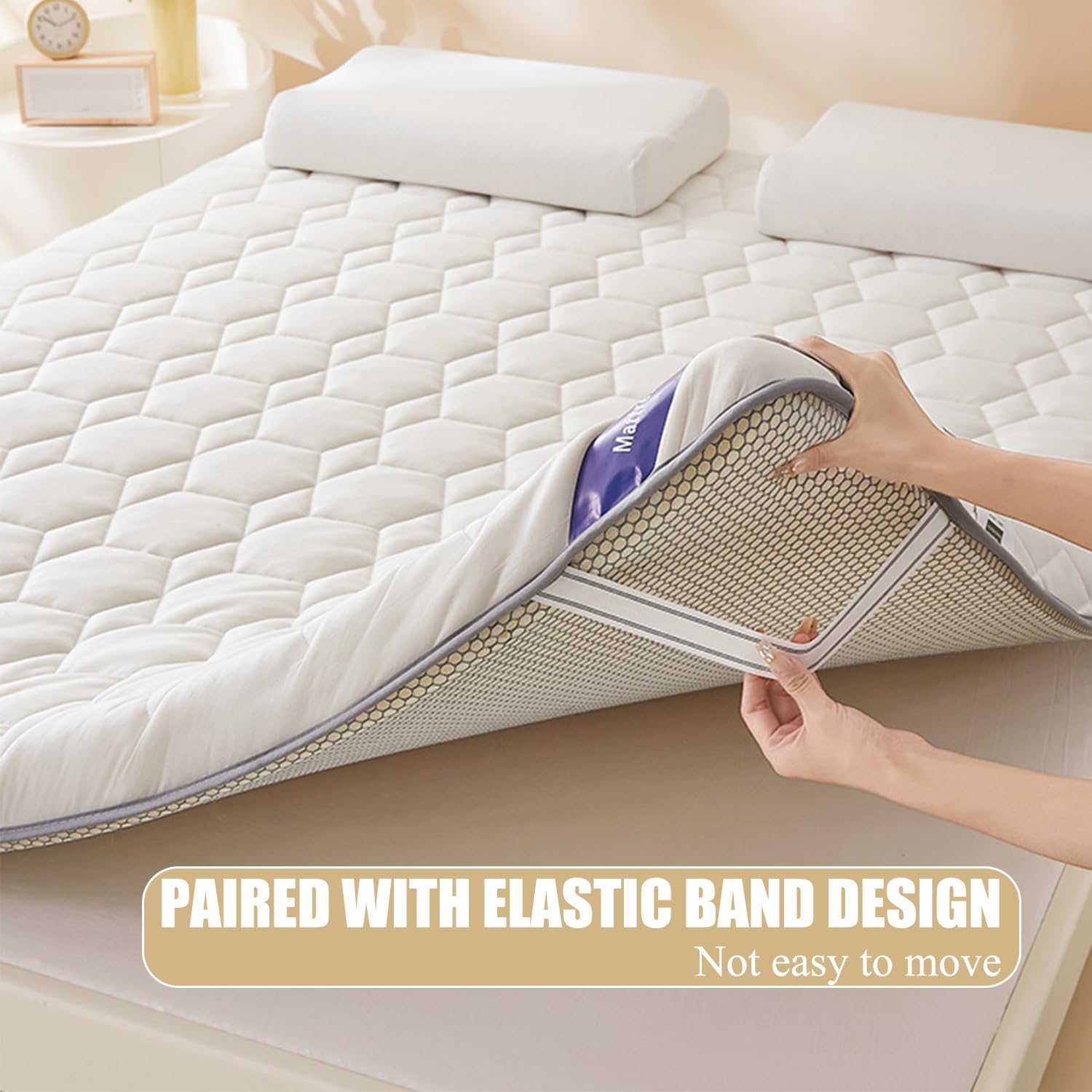 White/9cm,90x190cm, Matras en Mousse De Mémoire Futon Topper Matras Japonais Traditionnel 4.5Cm/9Cm Épaisseur Respirable Coussin De Couchage avec Bande Élastique pour Dortoir Camping