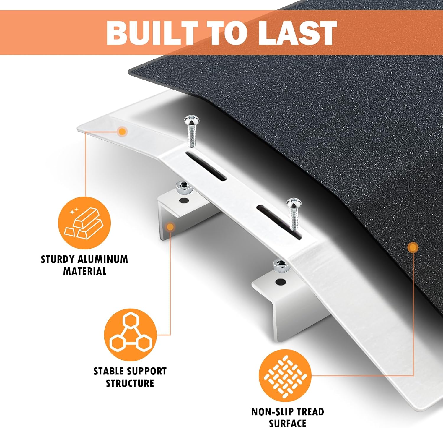 Adjustable Aluminum Threshold Ramps for Wheelchairs – 2 Pack, 12" L x 1.6" H, Fits 2.8–5.1" Wide Doorways with Support Bars, Non-Slip for Home Steps and Sliding Doors