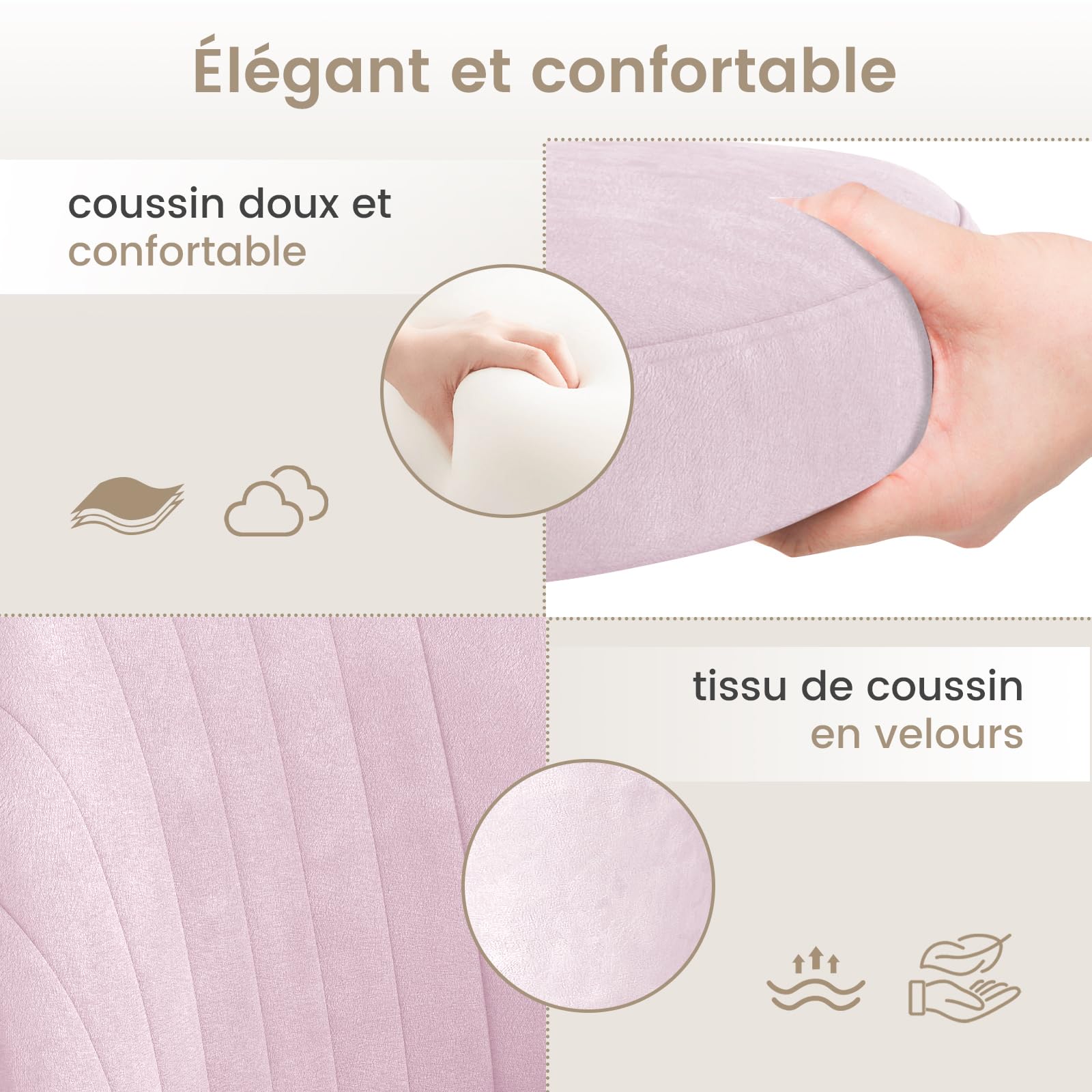 naspaluro Chaise de Bureau, Fauteuil Coiffeuse en Velours, Chaise de Chambre sans Bras avec roulettes, Siège de Bureau à Domicile, Fauteuil Souple Réglable en Hauteur pour La Chambre à Coucher,Rose