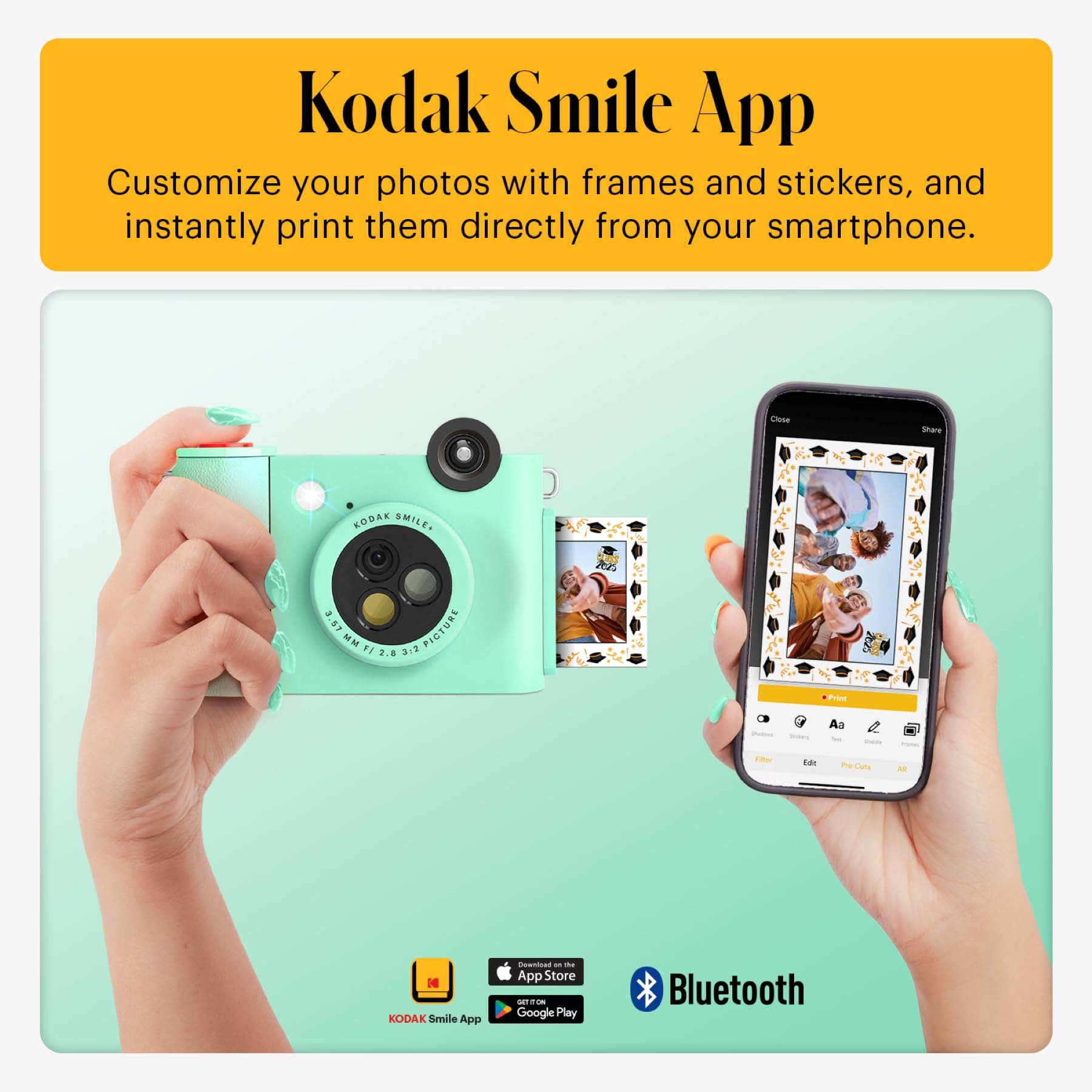 KODAK Smile+ 2 in 1 Digitale Sofortbildkamera & kabelloser Bluetoot Fotodrucker, 10 MP, drehbares Objektiv mit Spezialeffekten, Zink Fotos mit Kleberückseite (5,1 x 7,5 cm), Grün