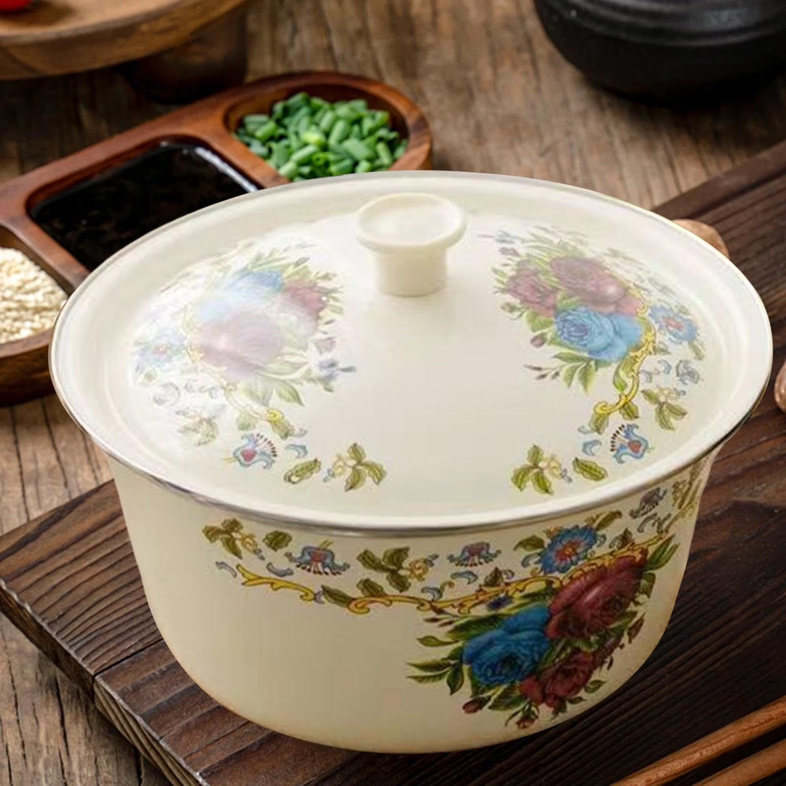 Amazon｜YunJove 琺瑯ミキシングボウル 花柄装飾 厚手構造 レトロ風 蓋