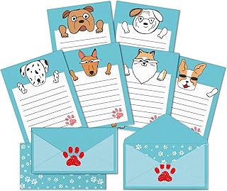 Stationery Set,Cartoon Dog Design Kawaii Stationary,Double-Sided Writing Paper With Lines,Kids Stationery Paper And Envelopes