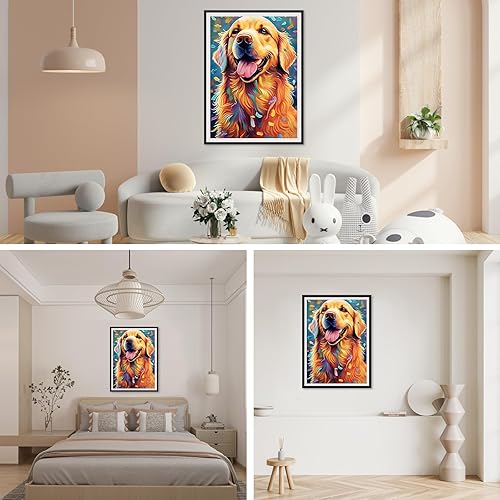 Miniatura 3 de SENQAO Kits de pintura artística de diamantes para perros, para adultos, Golden Retriever de taladro completo, pinturas de puntos de diamante para