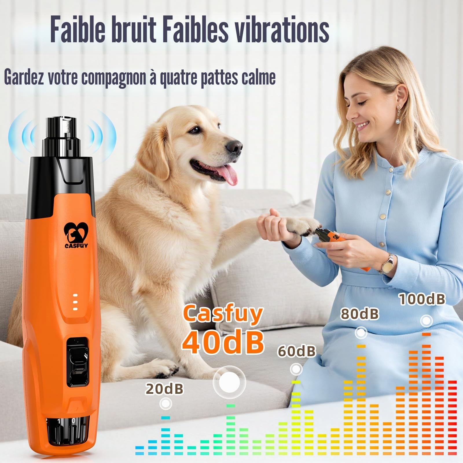 Casfuy Broyeur à Ongles pour Chien à 6 Vitesses amélioré - 50% de Puissance en Plus - pour Chiens et Chats de Petite, Moyenne et Grande Taille (Orange)