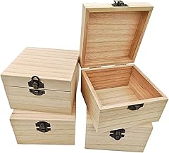 Small Unfinished Wooden Boxes Rustic Wooden Boxes with Locking Clasp for Home Table Decoration (4.72 x 4.72 x 3.15 inches)