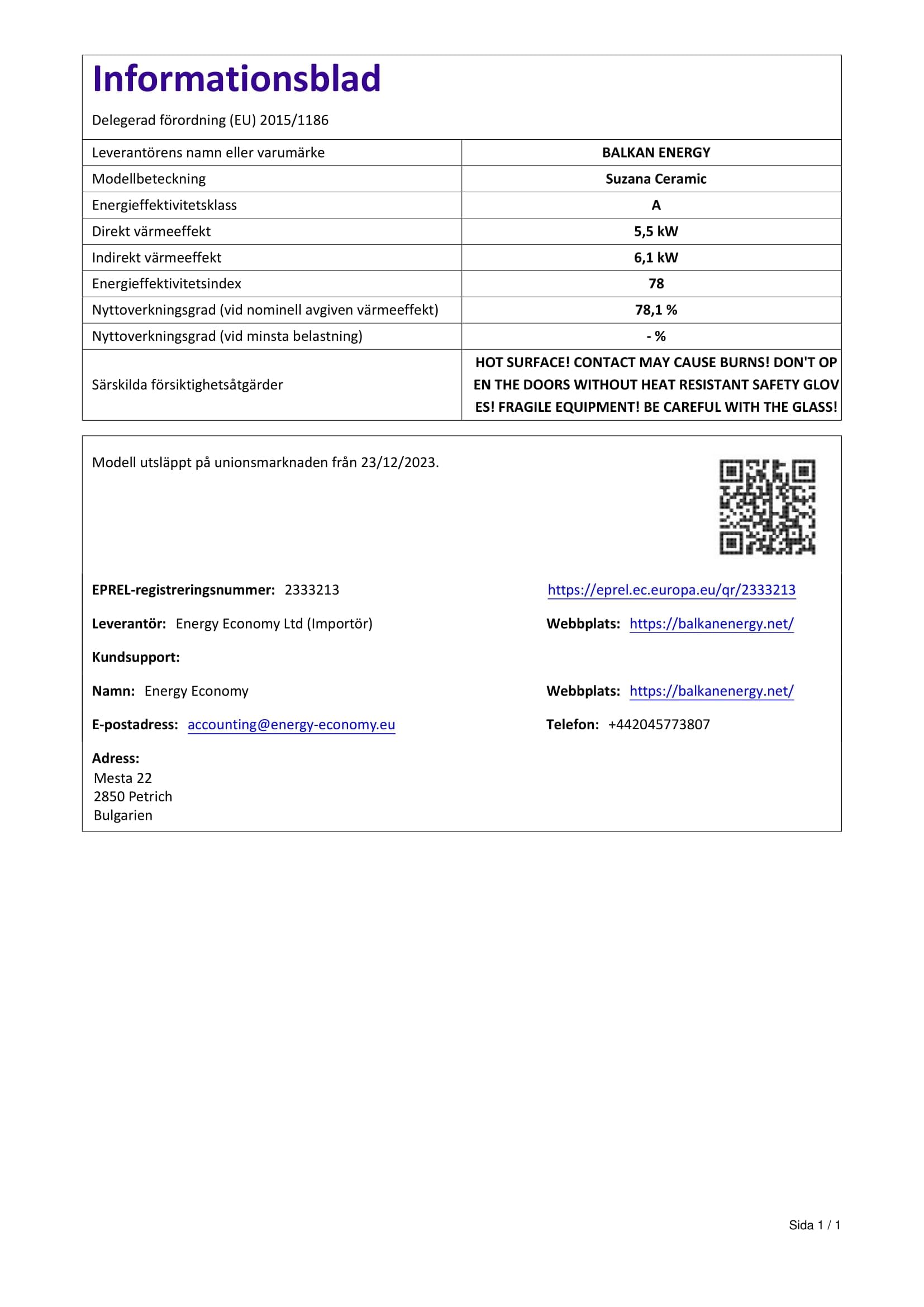 Termostufa a Legna con Forno BALKAN ENERGY Suzana Ceramic 11.6kW-17.5kW