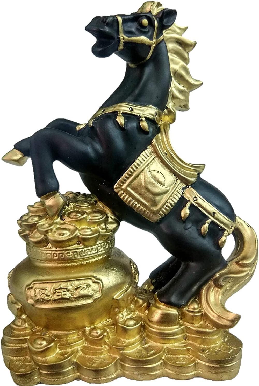 Global Grabbers Polyresin Fengshui Vastu Galloping Horse Showpiece Statue for Home Decor Decoration and Gift Gifting Items-BLK_GOL-HR1