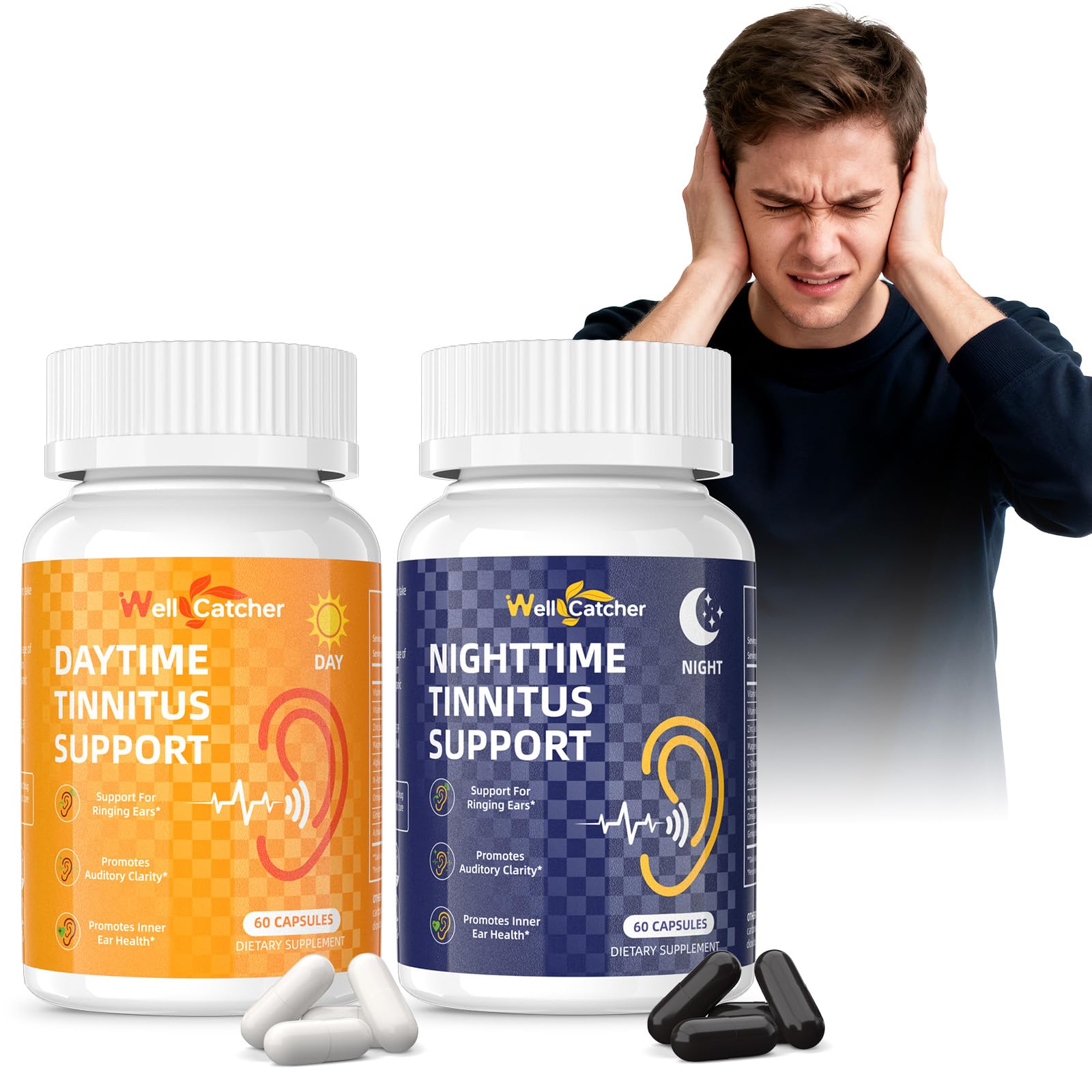 Amazon.com: Wellcatcher Tinnitus Support for Ear Ringing: Liposomal  Flavonoids Tinnitus Supplement Supports Inner Ears Healthy Auditory Nerve  Function & Sleep, Daytime Nighttime 24H Kits for Adults Vegan 120CT :  Health & Household