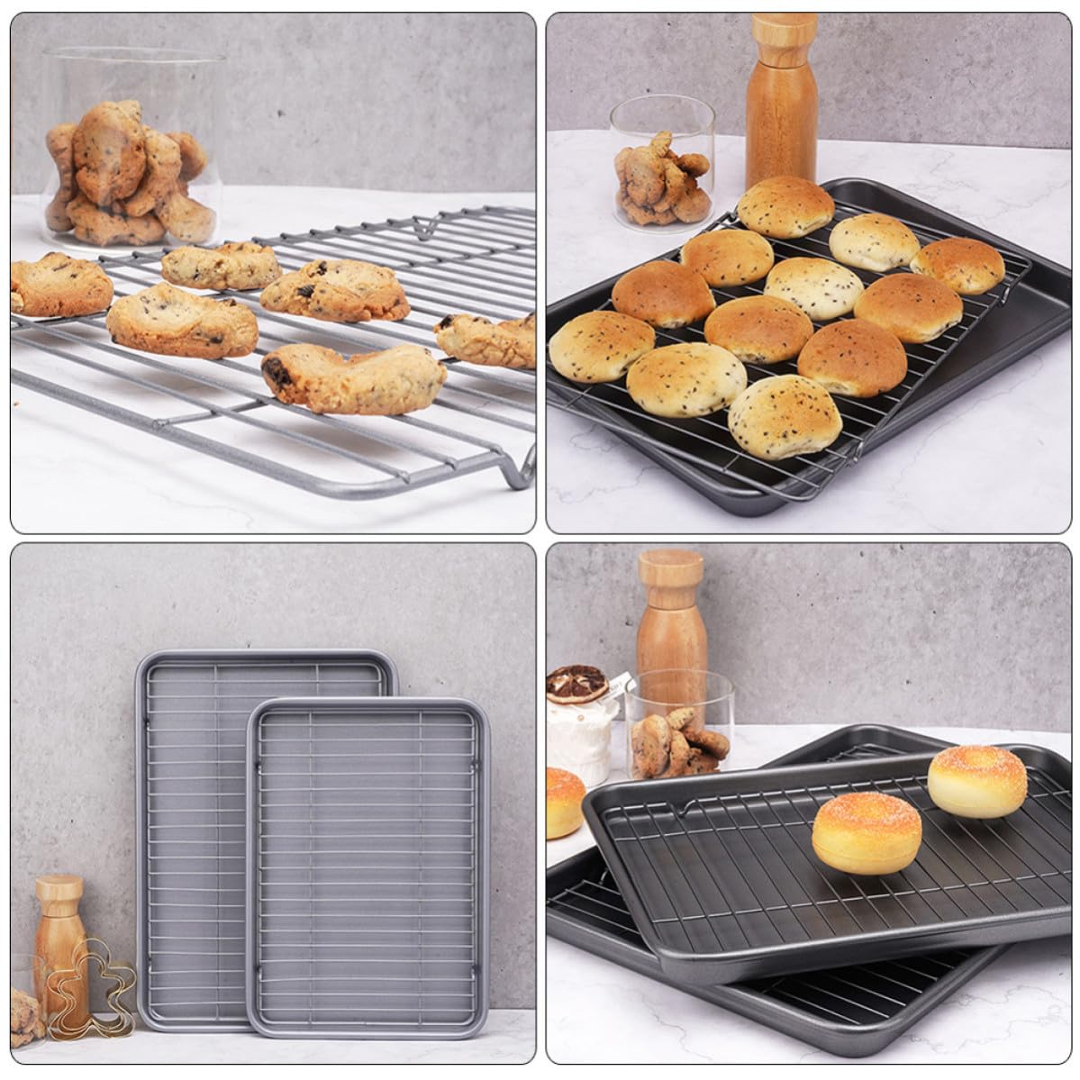 Zerodeko Bandeja Negra de Acero al Carbono para Hornear Rectangular | Rejilla de Alambre, para Pasteles y Pizza, Uso en Cocina de Restaurante