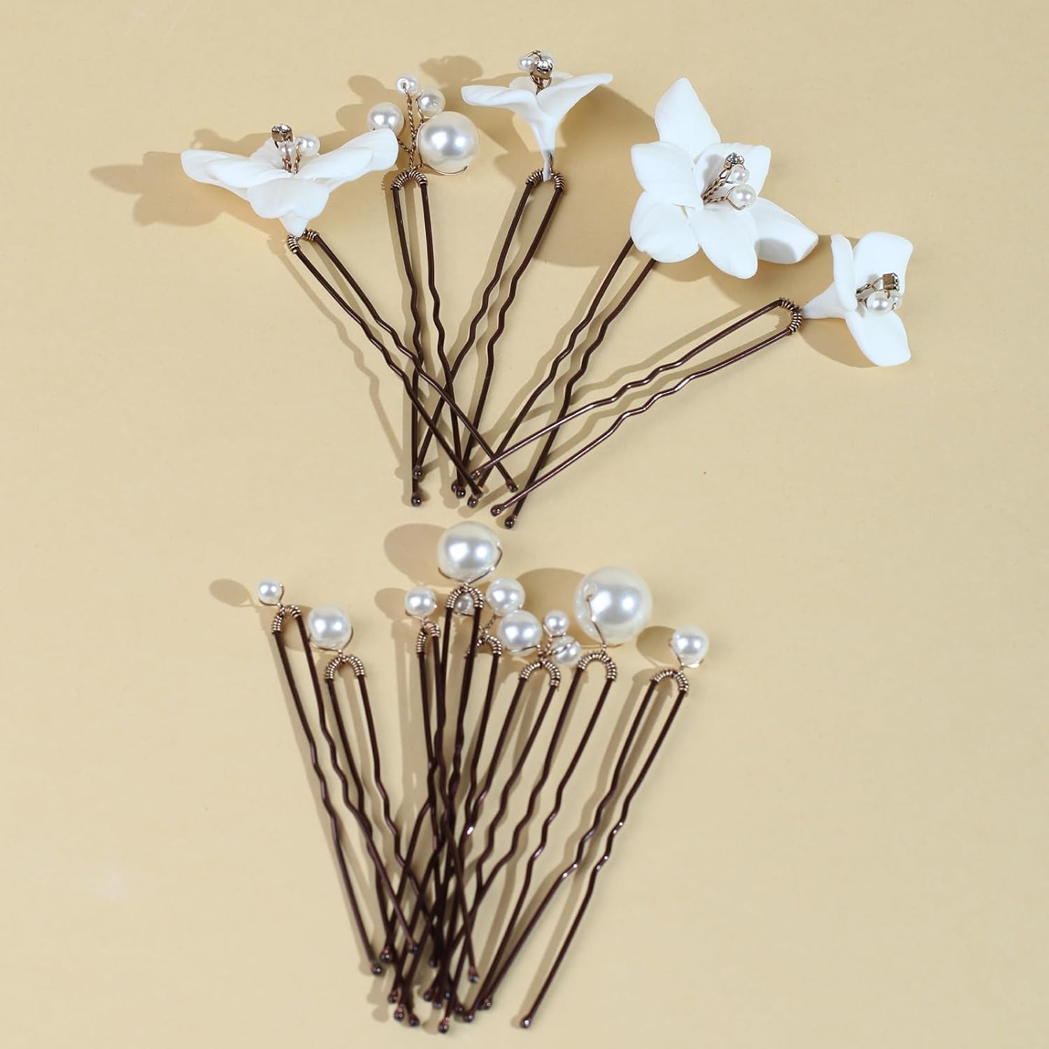 Handmade Pearl Bridal Wedding Hair Pins 13Pcs White Flowers Pearls Clips Wedding Hair Accessories for Women Brides Bridesmaid