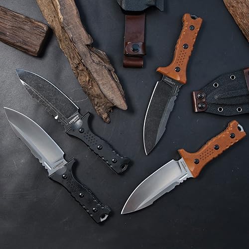 Miniatura 9 de LENGREN Rhino - Hoja fija de acero Sleipner de 11 pulgadas cuchillo táctico de campamento al aire libre mango de lino con funda Kydex amarillo y