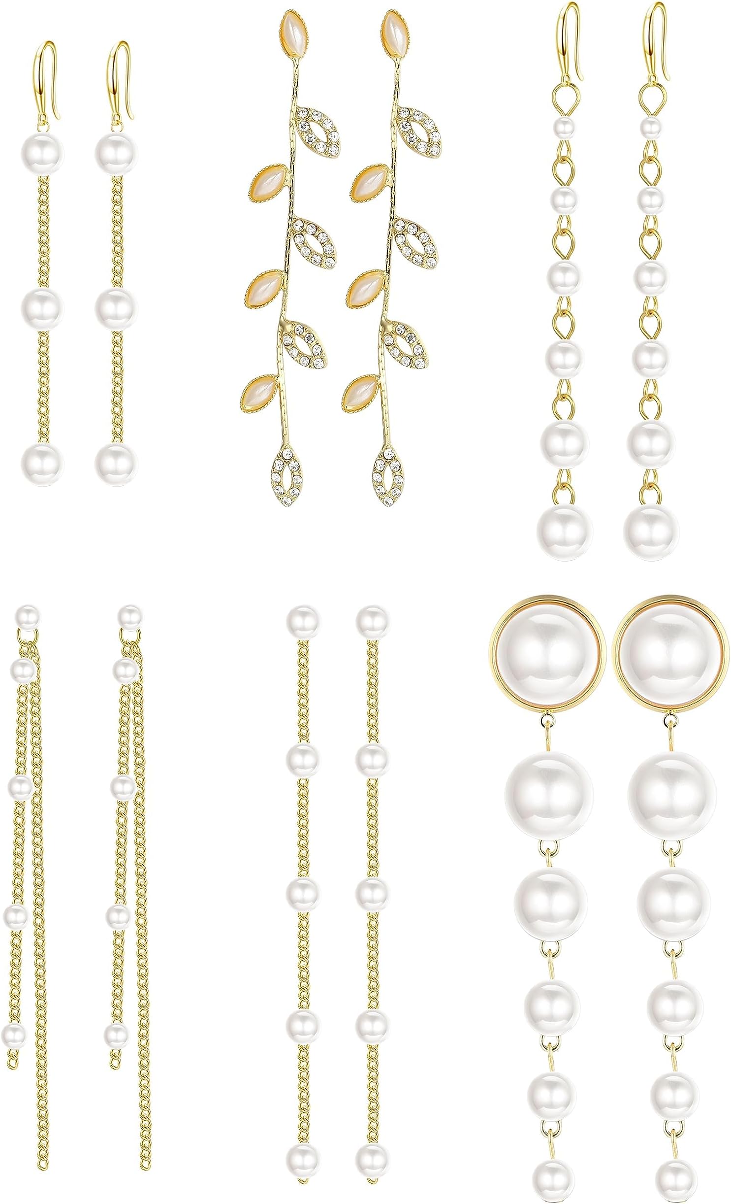 BESTEEL6Pairs Pearl Earrings for Women Statement Earrings Long Tassel Pearl Dangle Earrings Handmade Pearl Drops Earrings for Women Girls